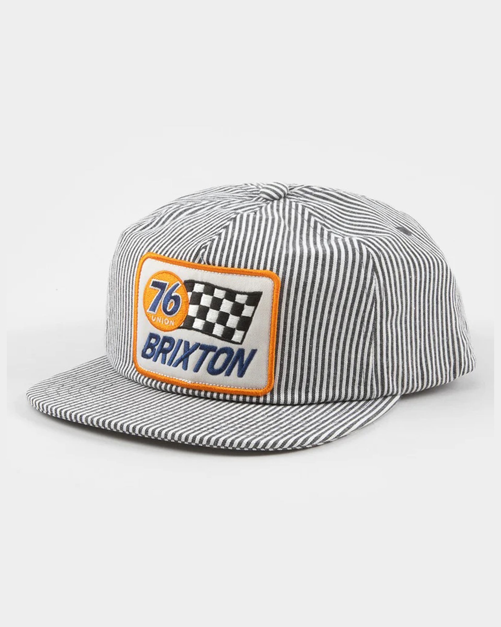 Brixton 76 Finish Line Snapback Hat - Navy/Off White Hickory Stripe - $35.00 at Jack's Surfboards