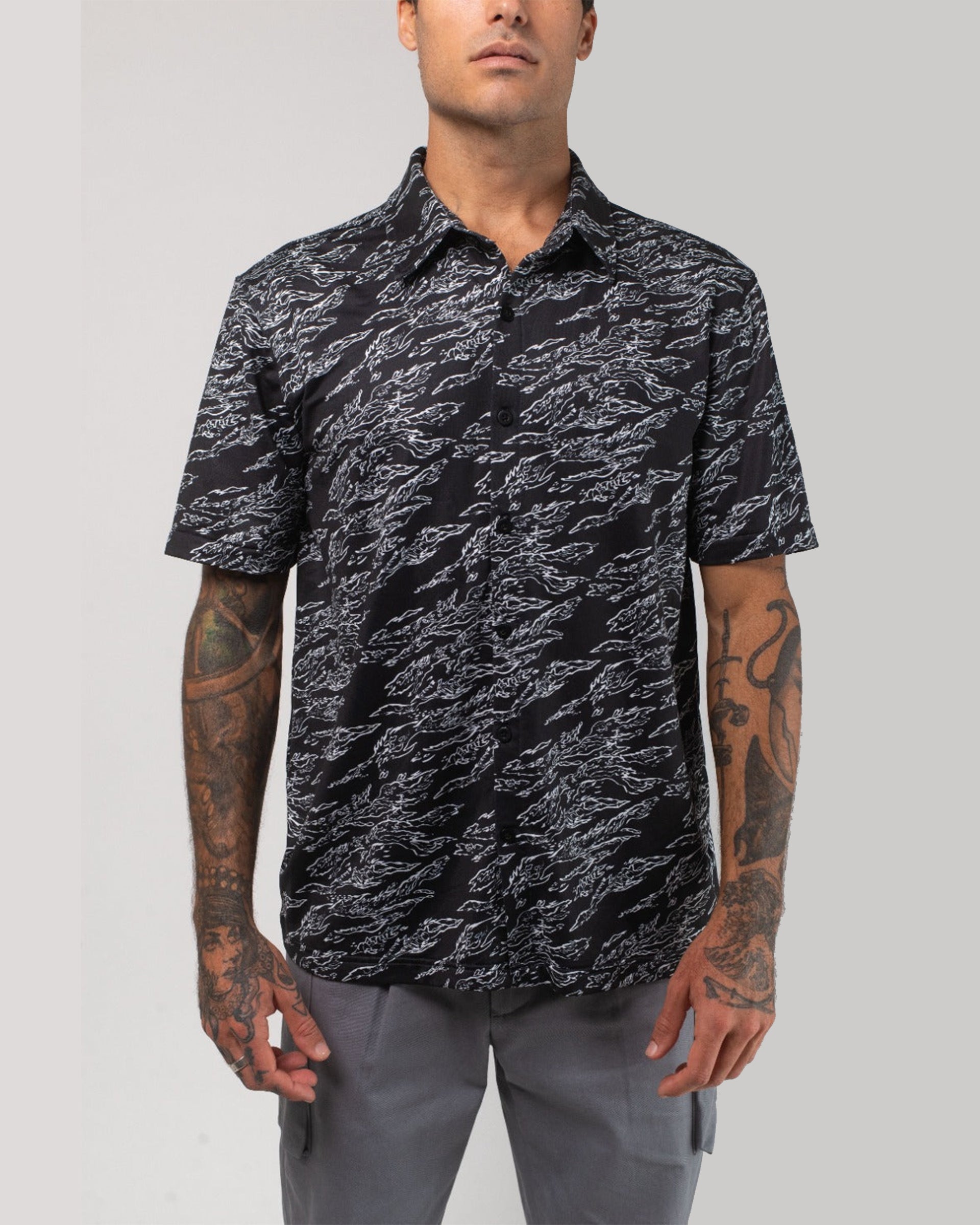 Vast. Aqua Terra Midnight Camo Tech Button Up - Black - $65.00 at Jack's Surfboards