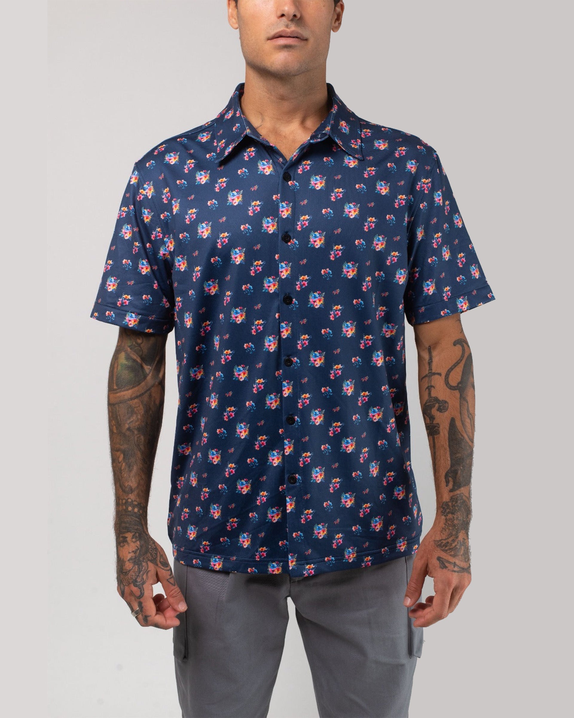 Vast. Aqua Terra Multi Floral Tech Button Up - Navy Multi - $65.00 at Jack's Surfboards