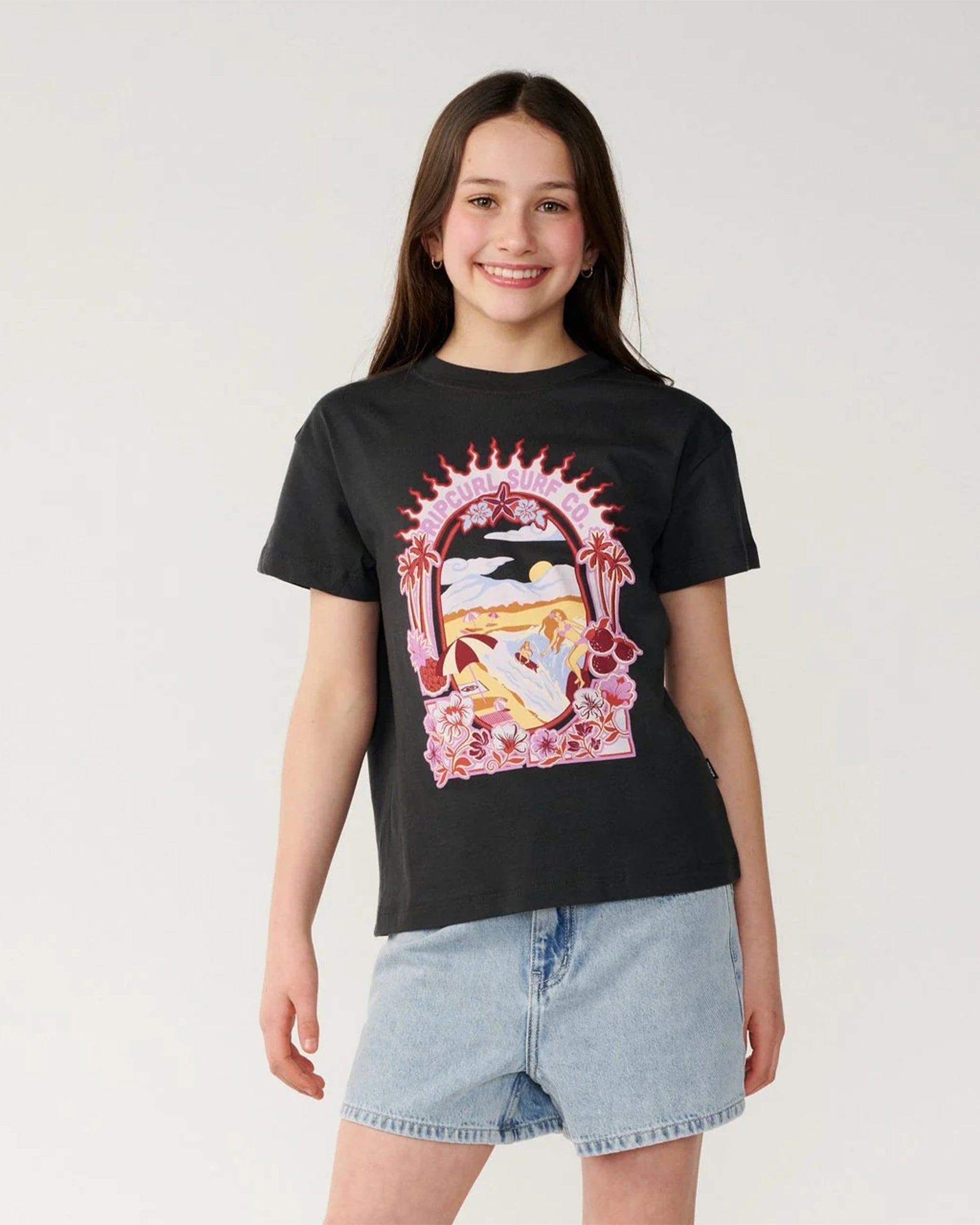 Rip Curl Girl's (8-16) Costa Del Sol Band Tee - Washed Black - $22.95 at Jack's Surfboards