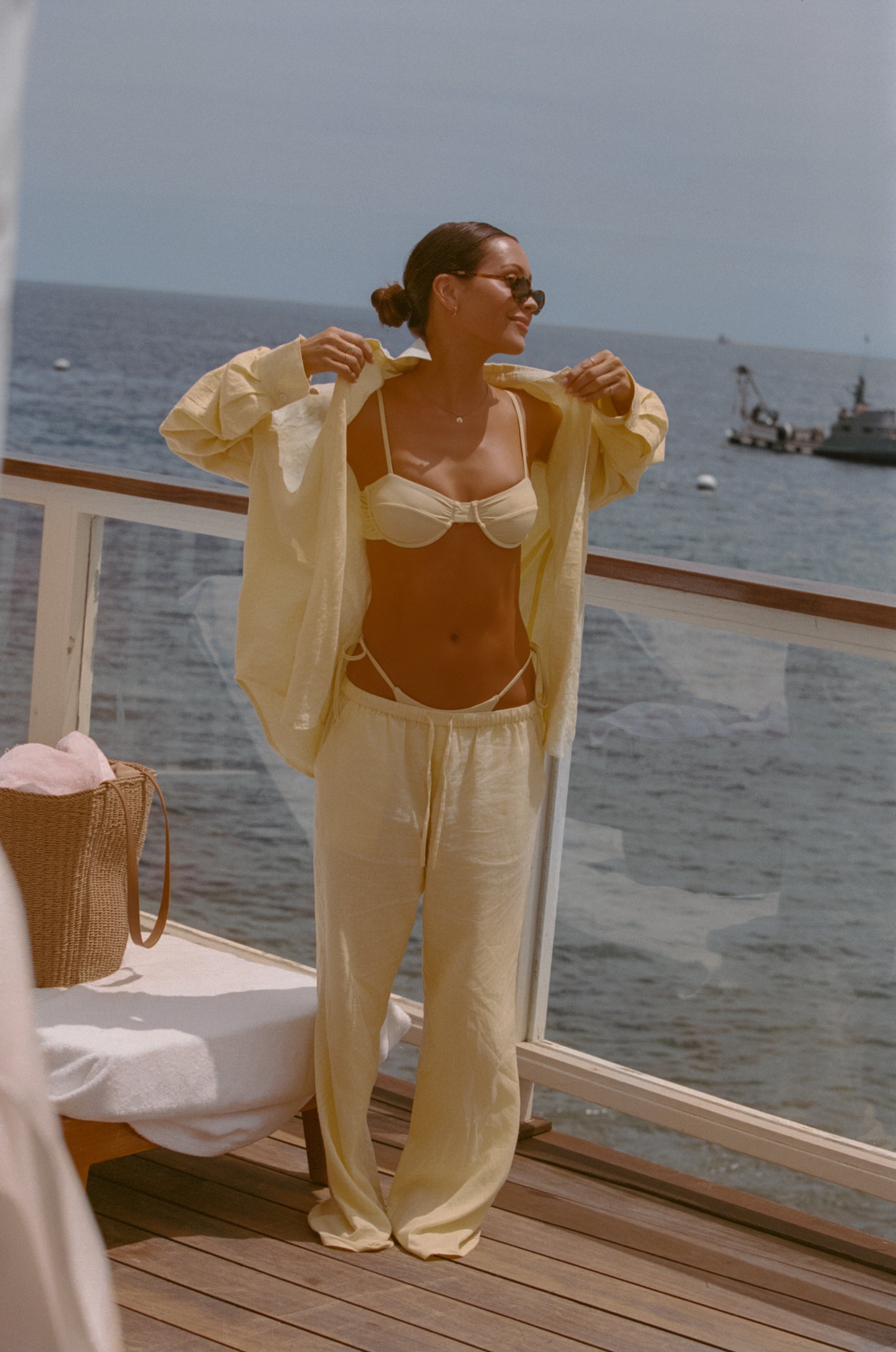Danielle Brown Linen Top - Lemon