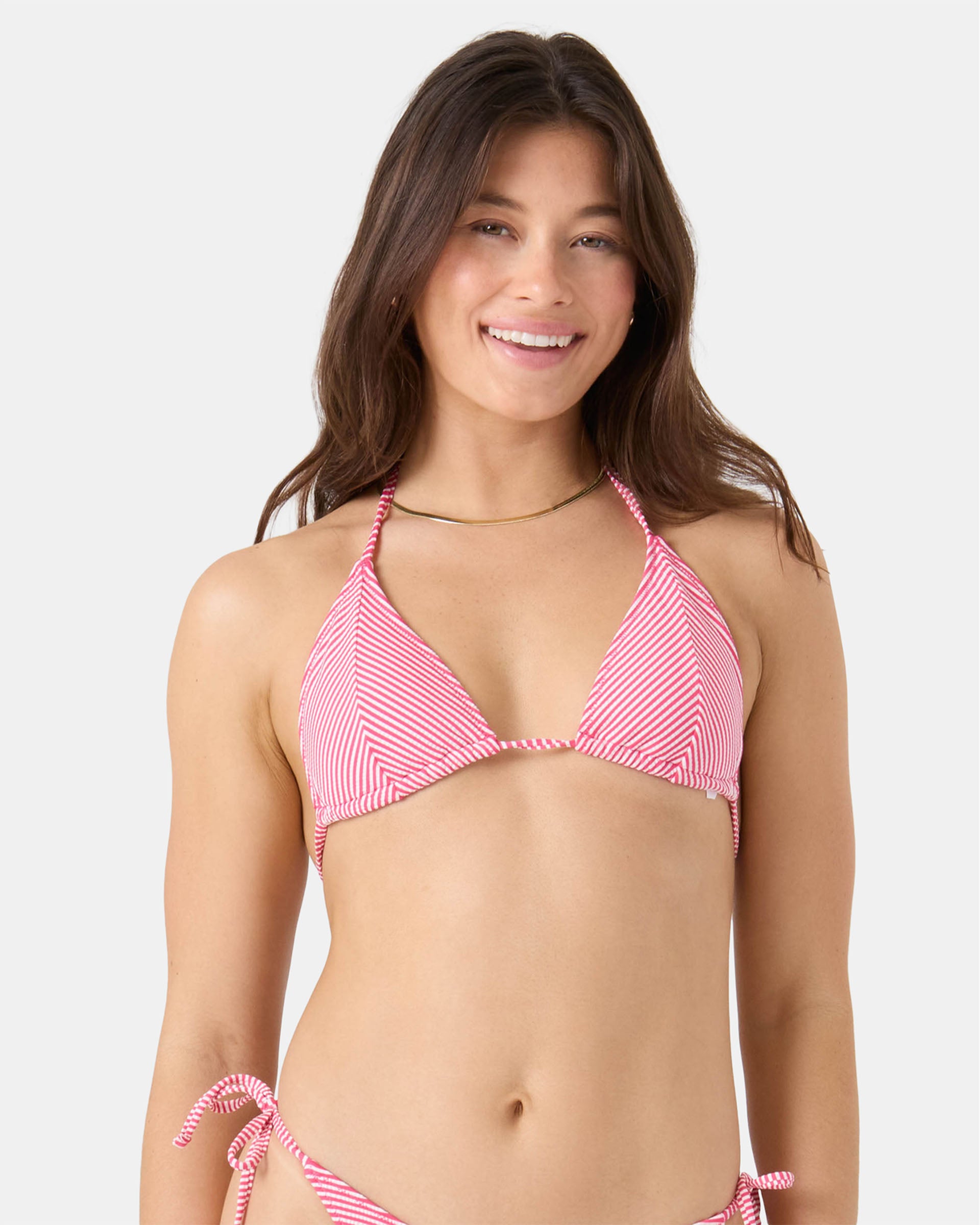 Good Vibes Mitered Tiki Tri Top - Pink/White