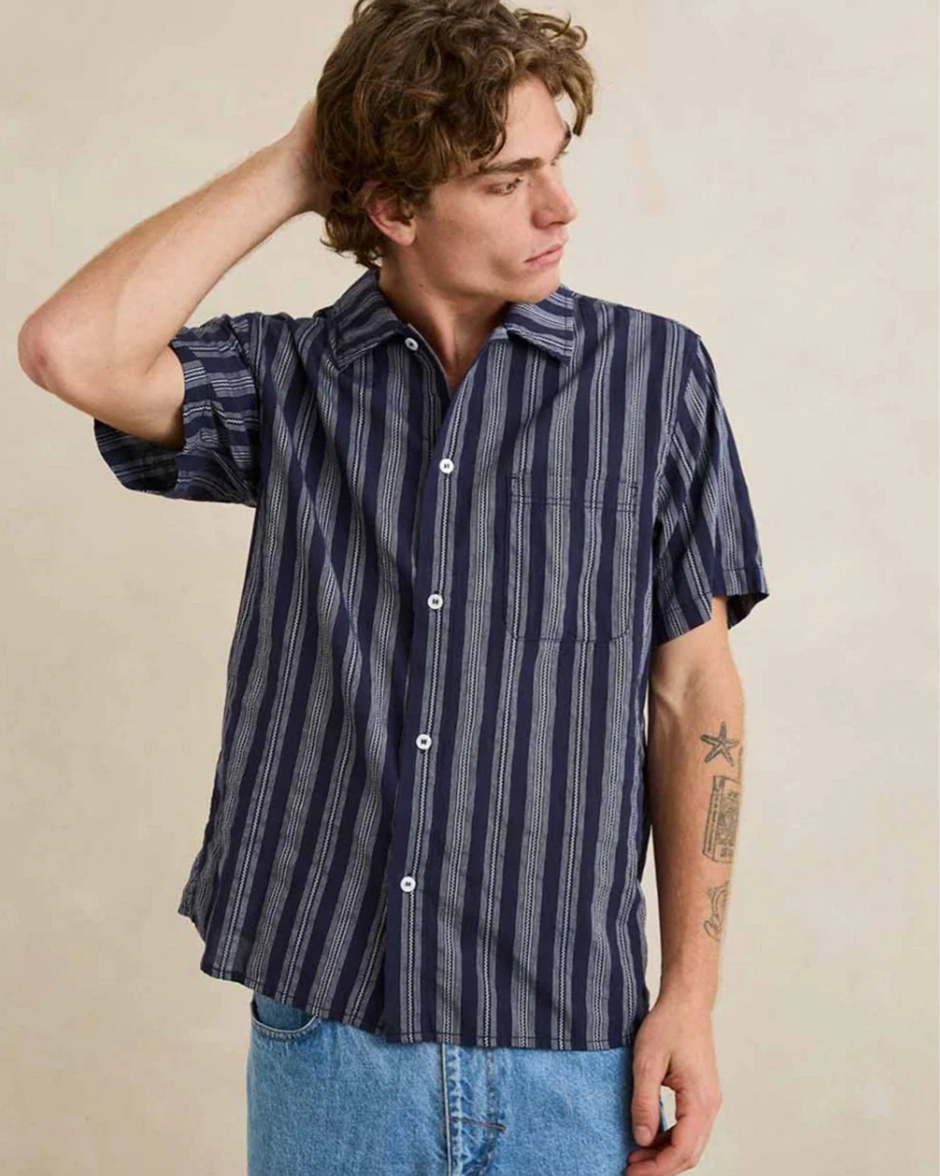 Harbor Stripe S/S Shirt - Navy