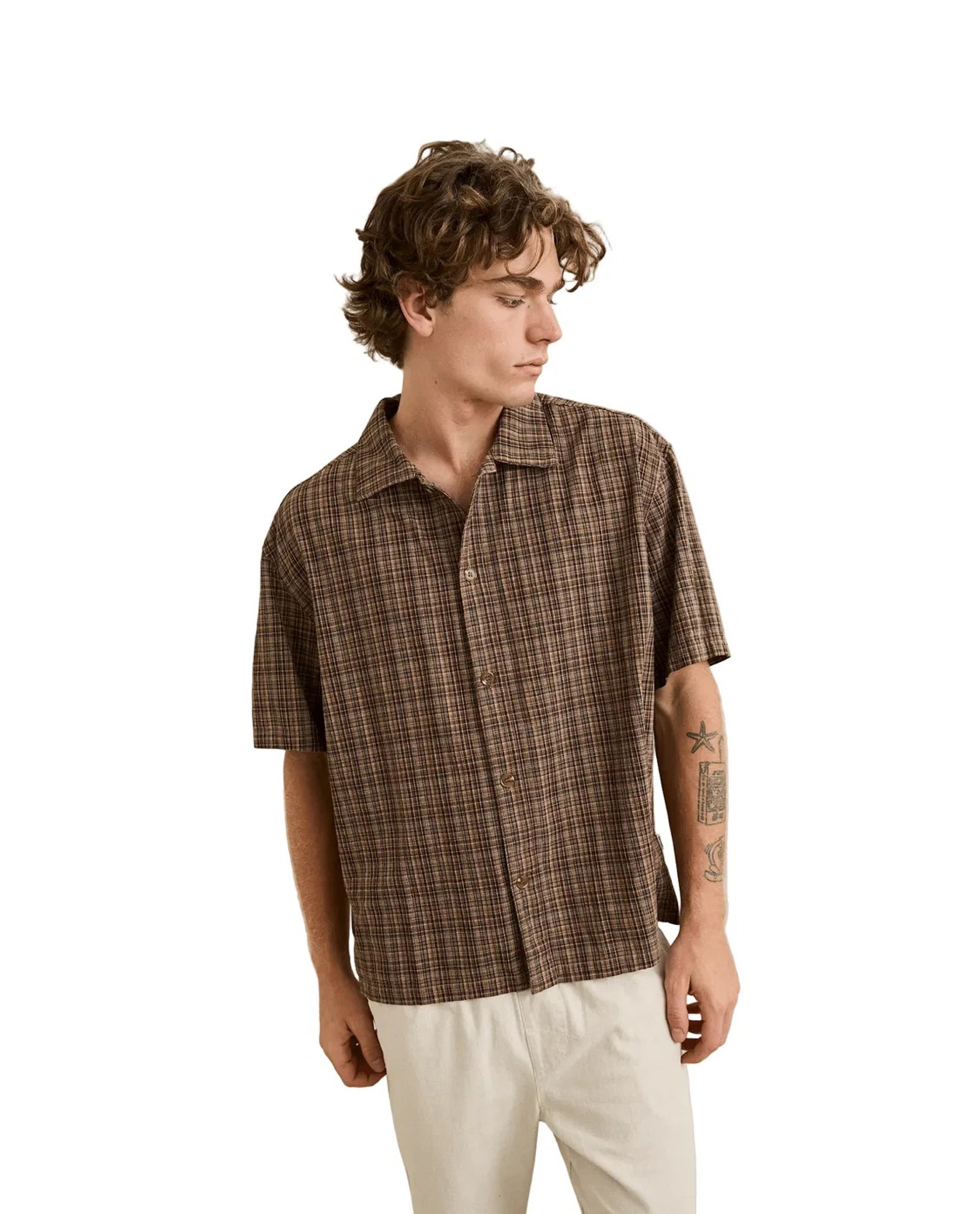 Relaxed Brady Check S/S Shirt - Coffee