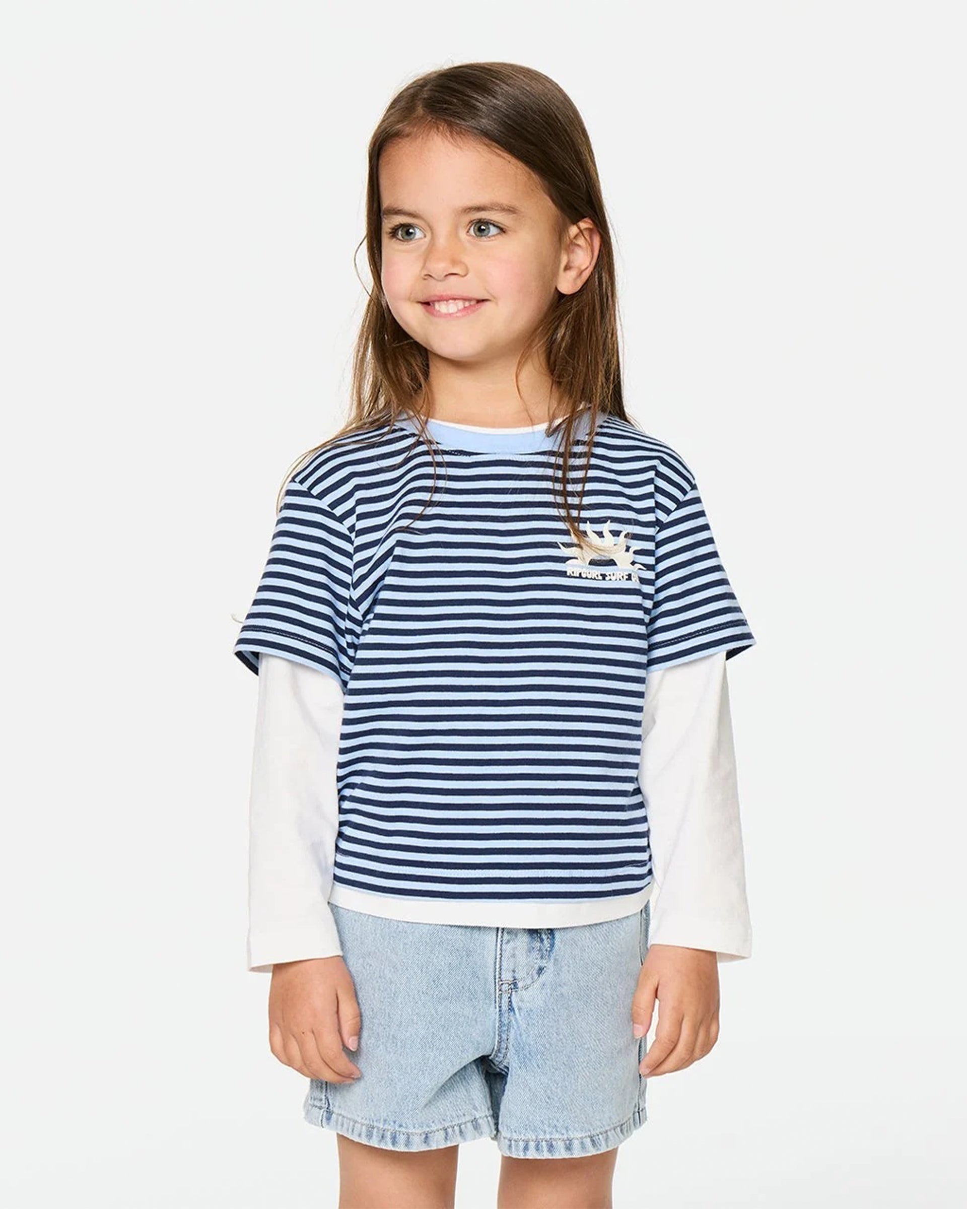Rip Curl Girl's (1-8) Road Trip Stripe Tee - Sky Blue - $22.95 at Jack's Surfboards