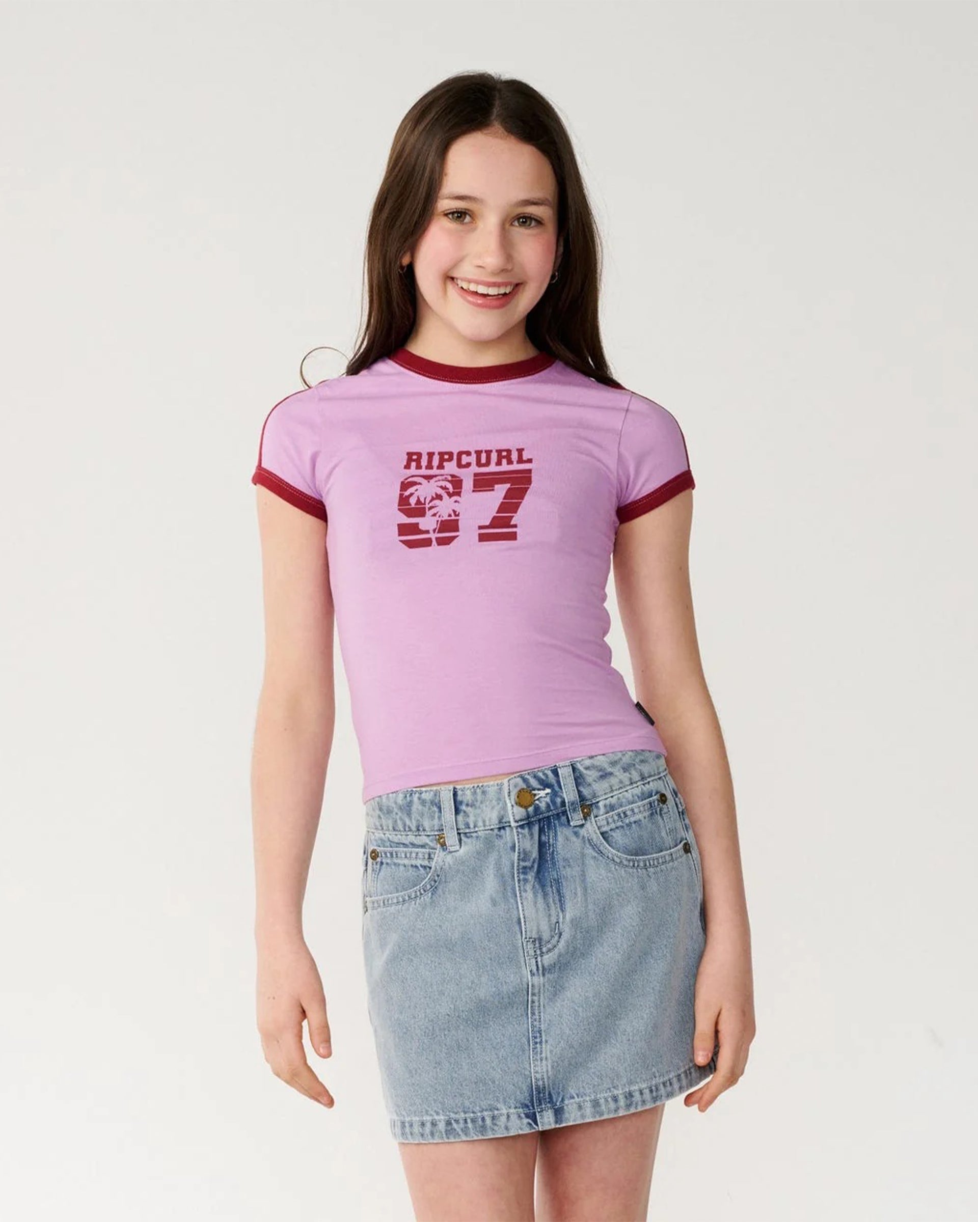 Rip Curl Girl's (8-16) Surf 97 Fitted Tee - Lilac - $22.95 at Jack's Surfboards