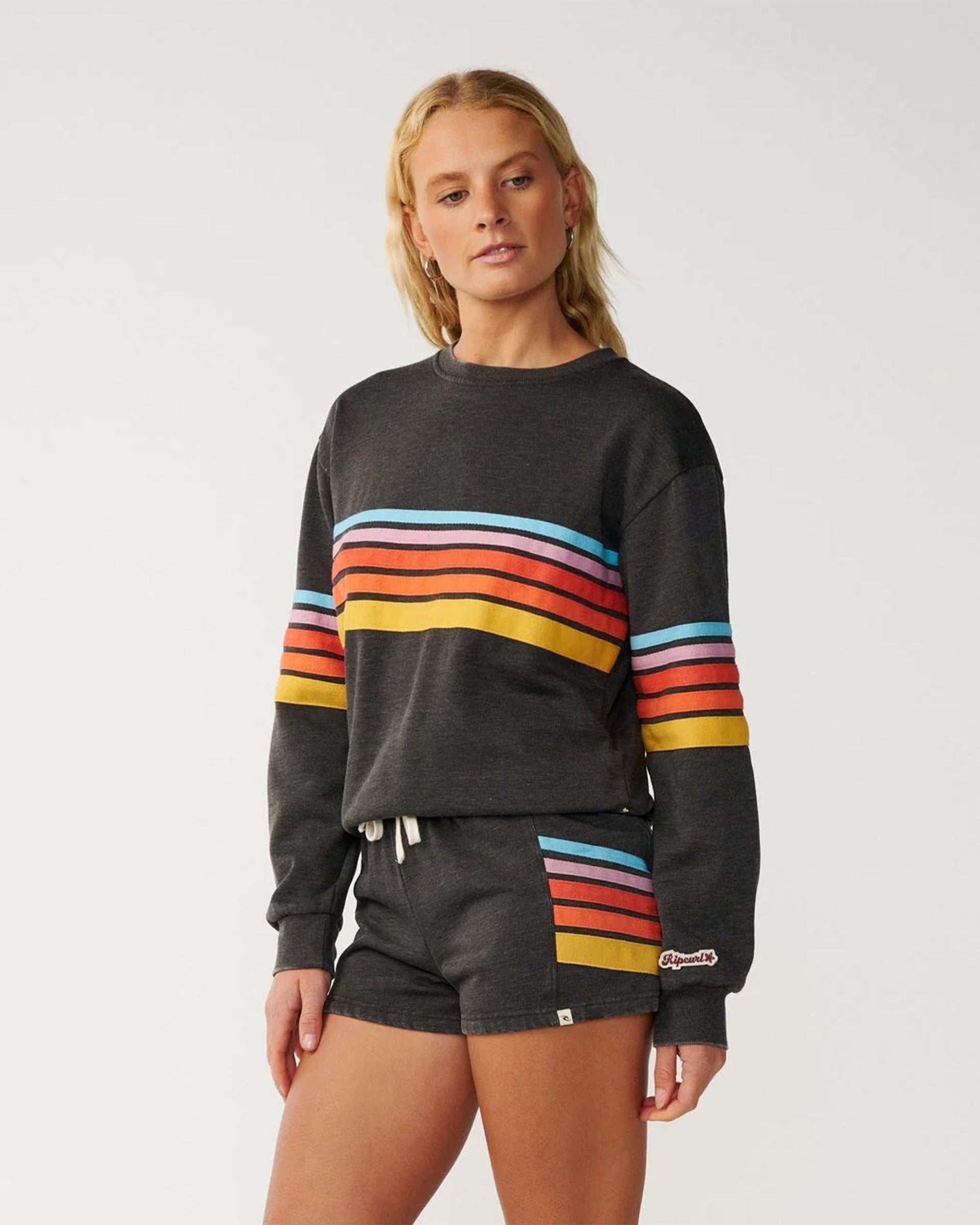 Rip Curl Women's Surf Revival Relaxed Crew - Washed Black - $64.95 at Jack's Surfboards