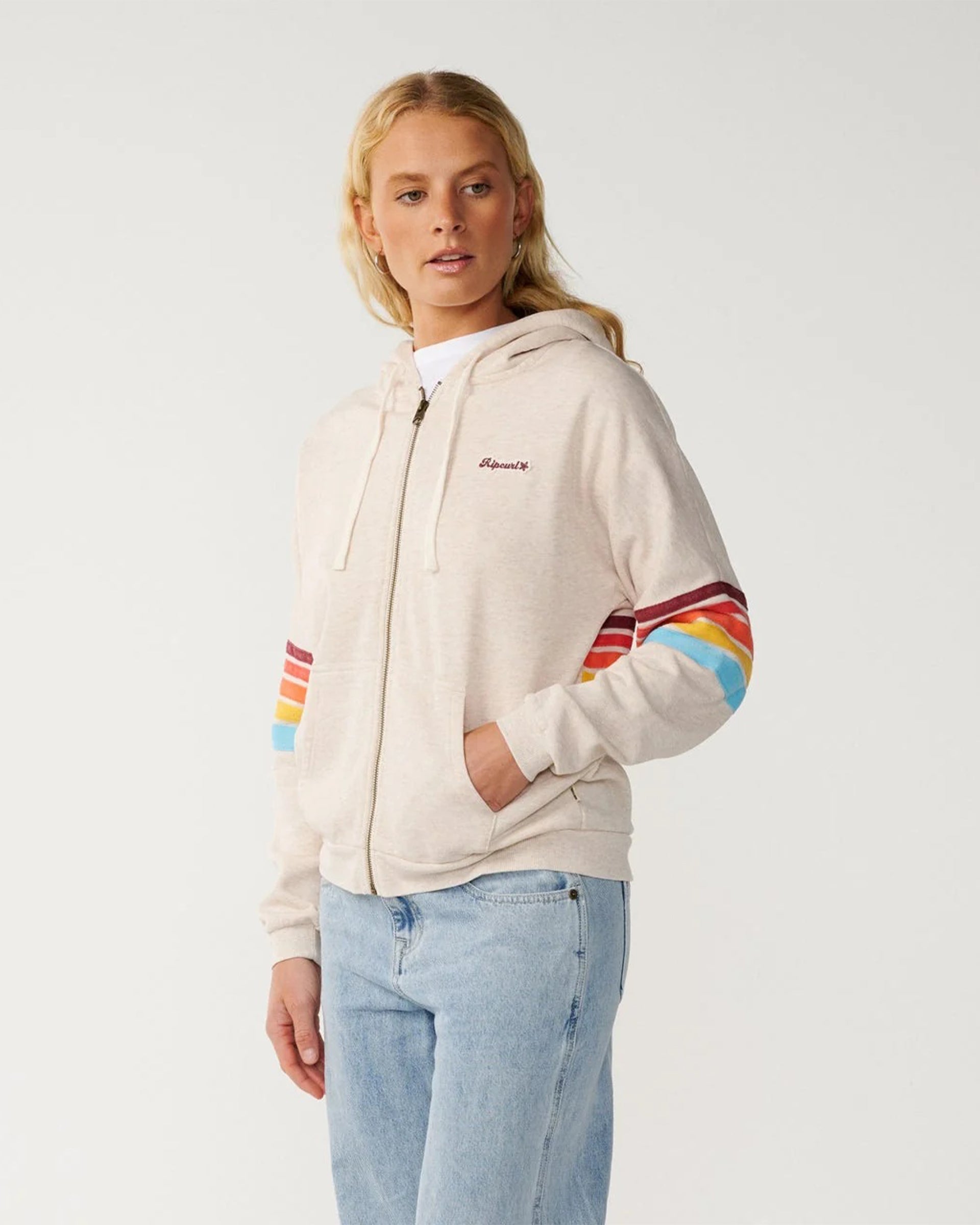 Rip Curl Women's Surf Revival Relaxed Zip Thru - Oatmeal Marle - $84.95 at Jack's Surfboards
