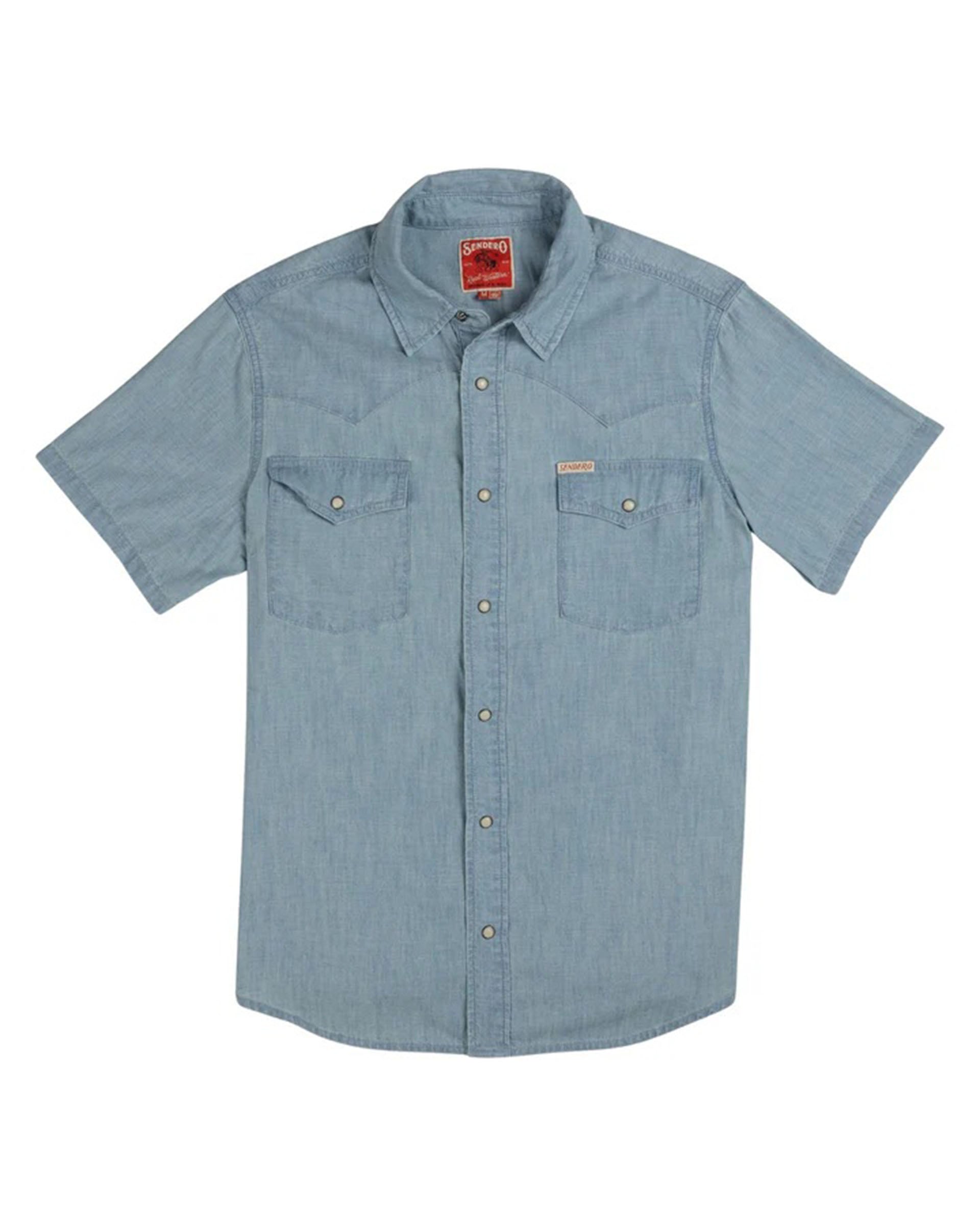 The Wyatt Pearl Snap S/S Solid Shirt - Washed Indigo Chambray