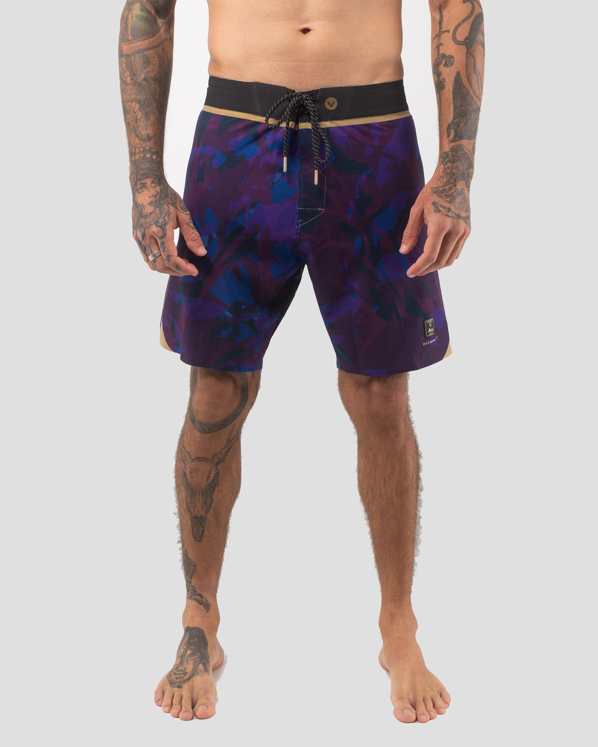 Translucent Foliage Gold Boardshort - Navy Multi