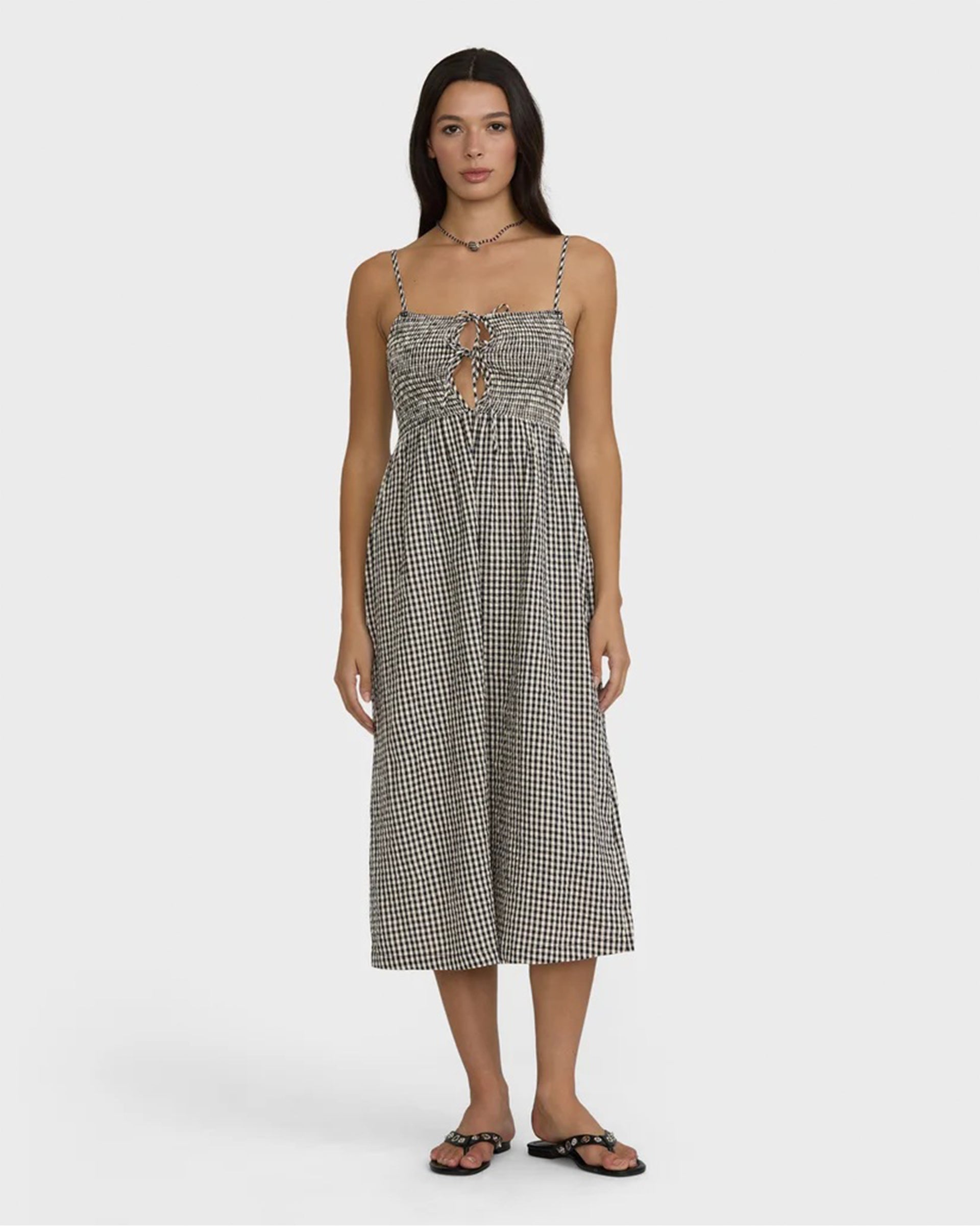 Women's Beach Check Midi Dress - White/Black