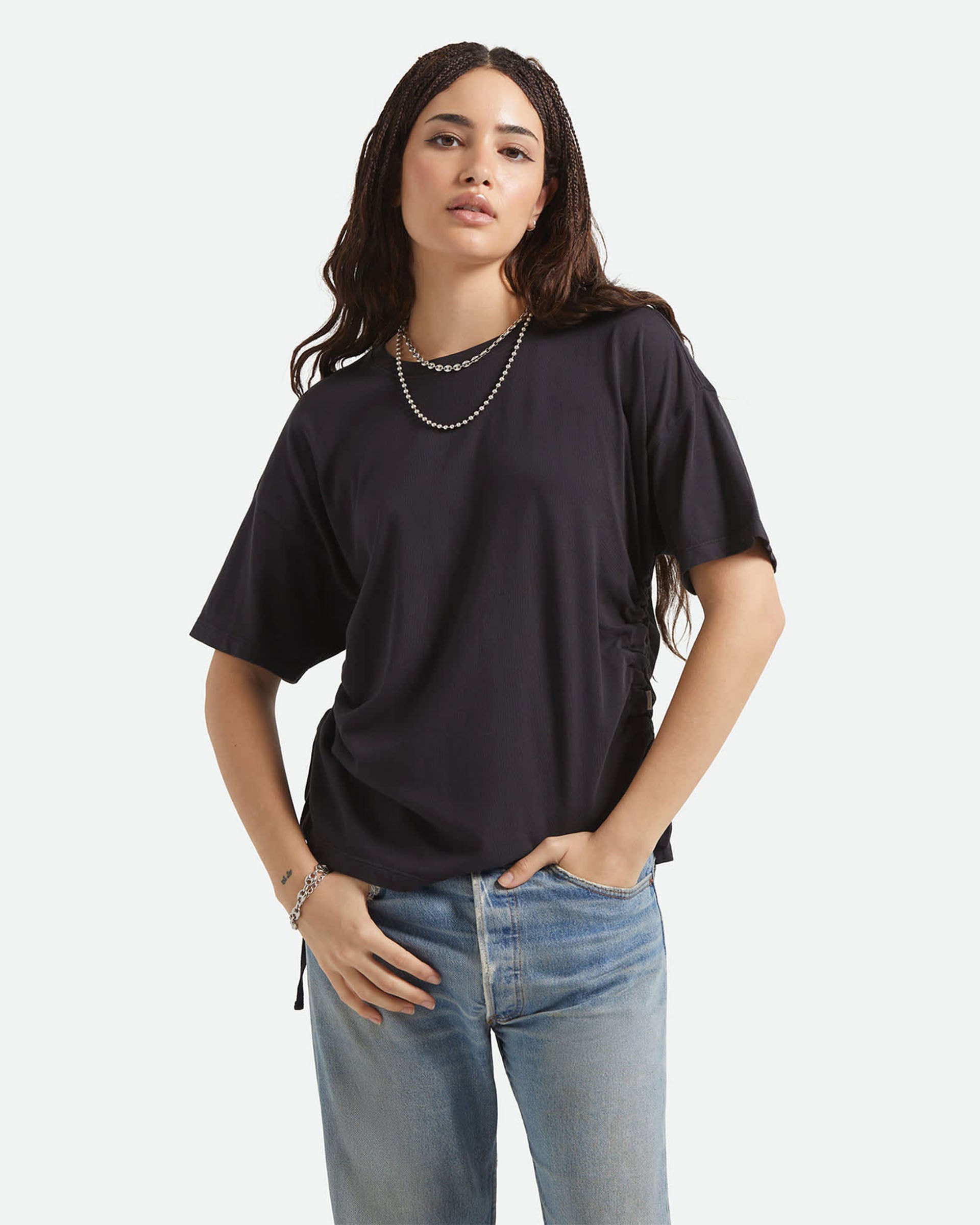 Women's Carefree Organic Garment Dye Cinch T-Shirt - Black
