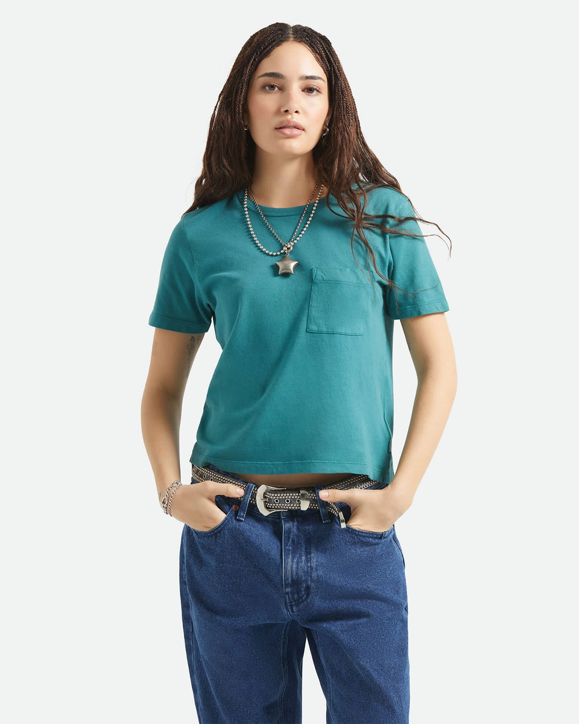 Women's Carefree Organic Garment Dye Perfect T-Shirt - Washed Mediterranean Teal