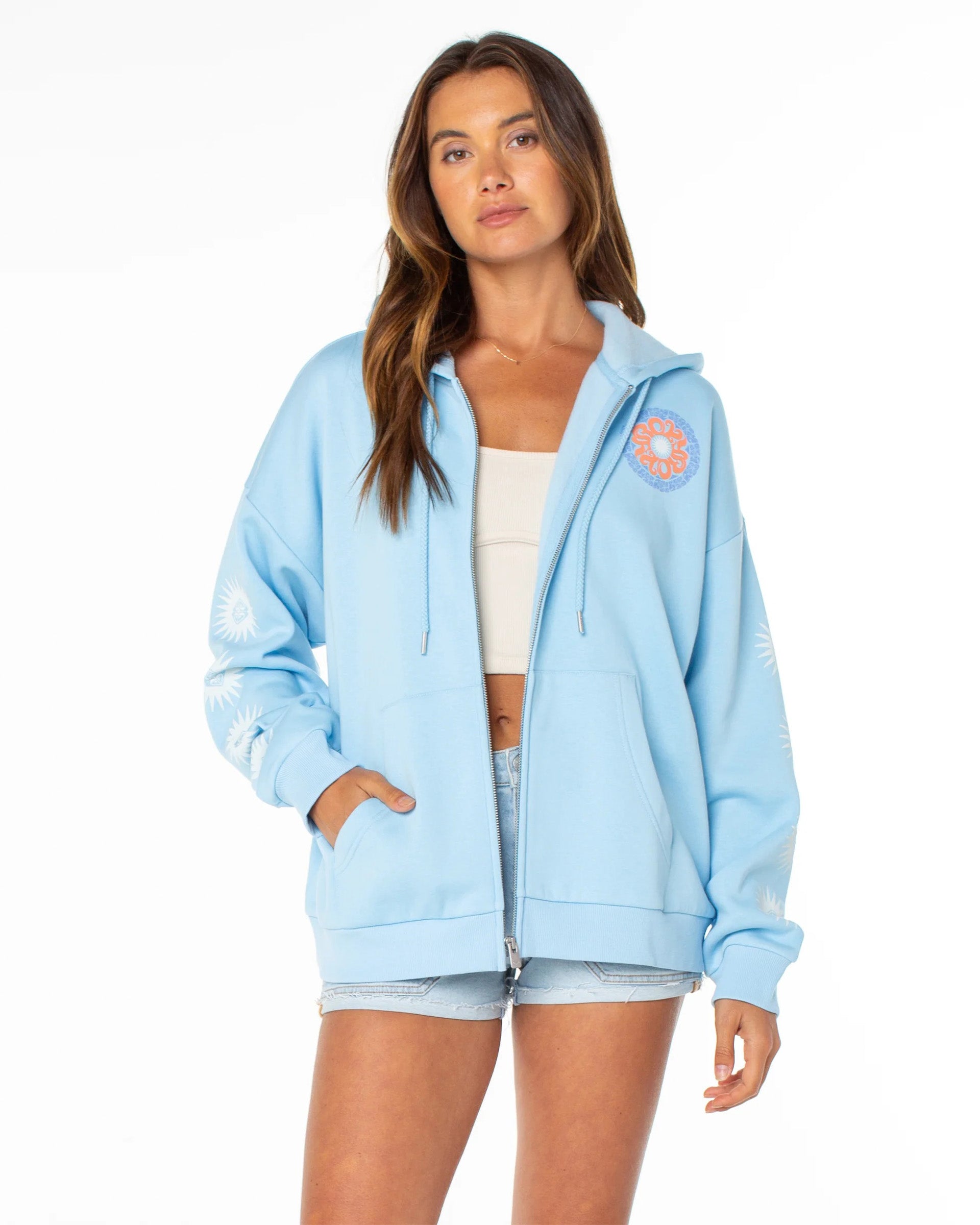 Roxy Women's Evening Lineup Zip-Up Hoodie - Airy Blue Surf Life - $58.00 at Jack's Surfboards