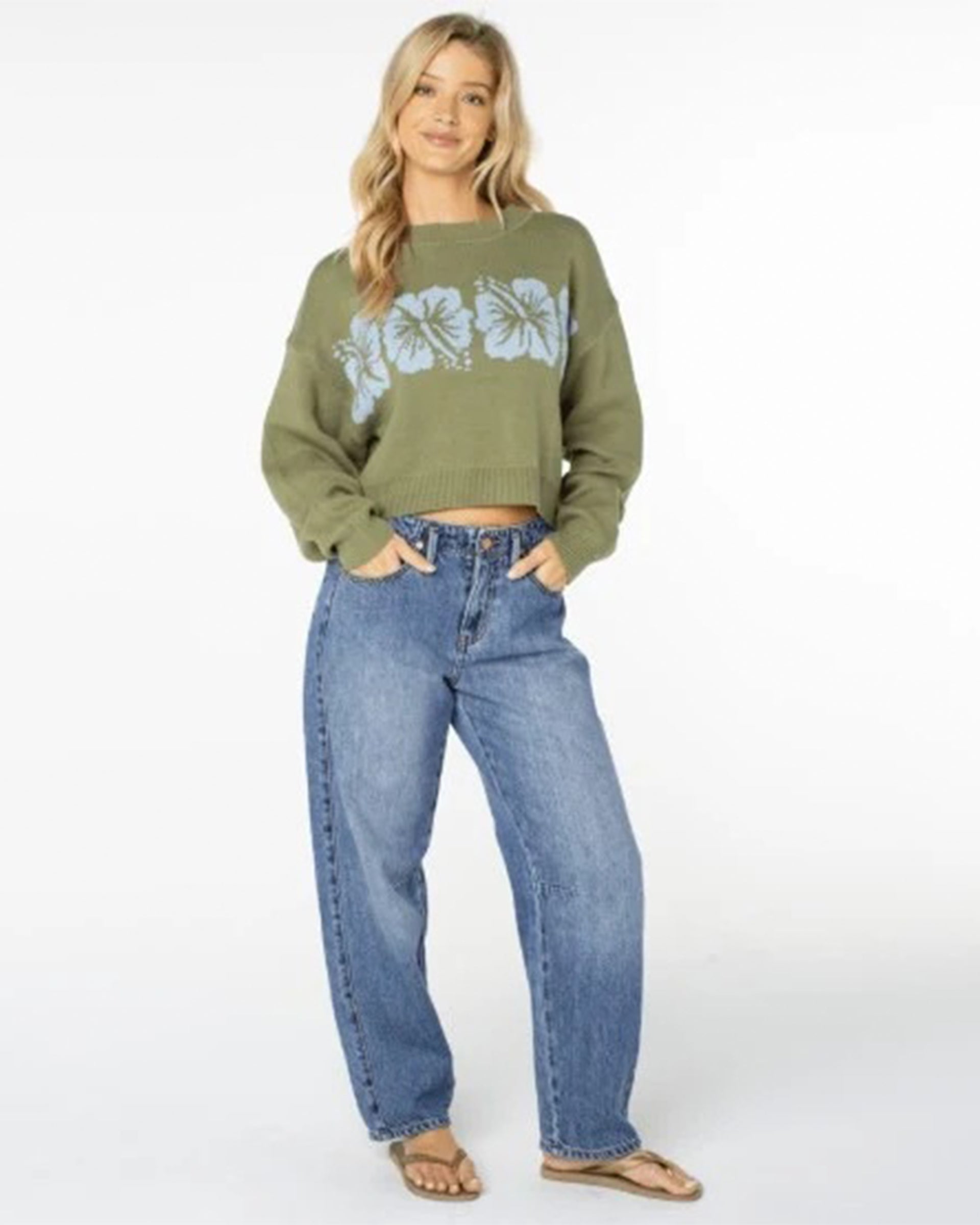 Women's Hibiscus Harmony Sweater - Oil Green