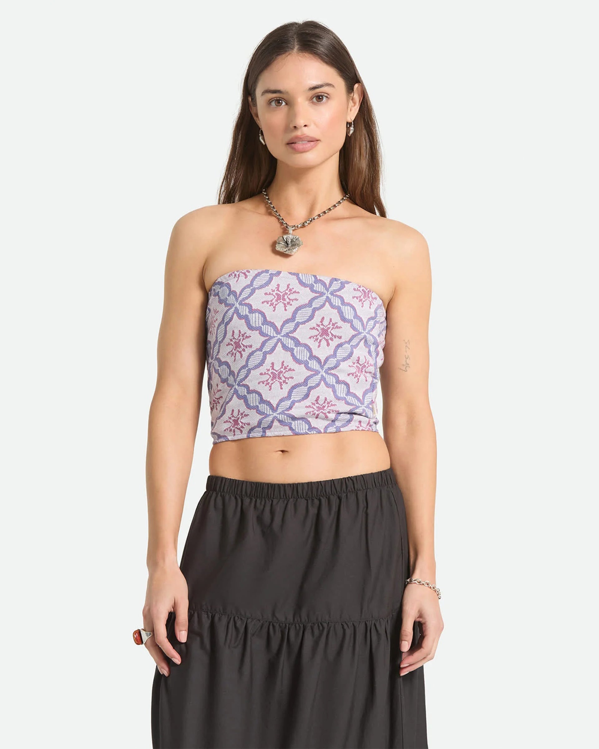 Women's Hot To Go Tube Top - Off White/Blue Tile
