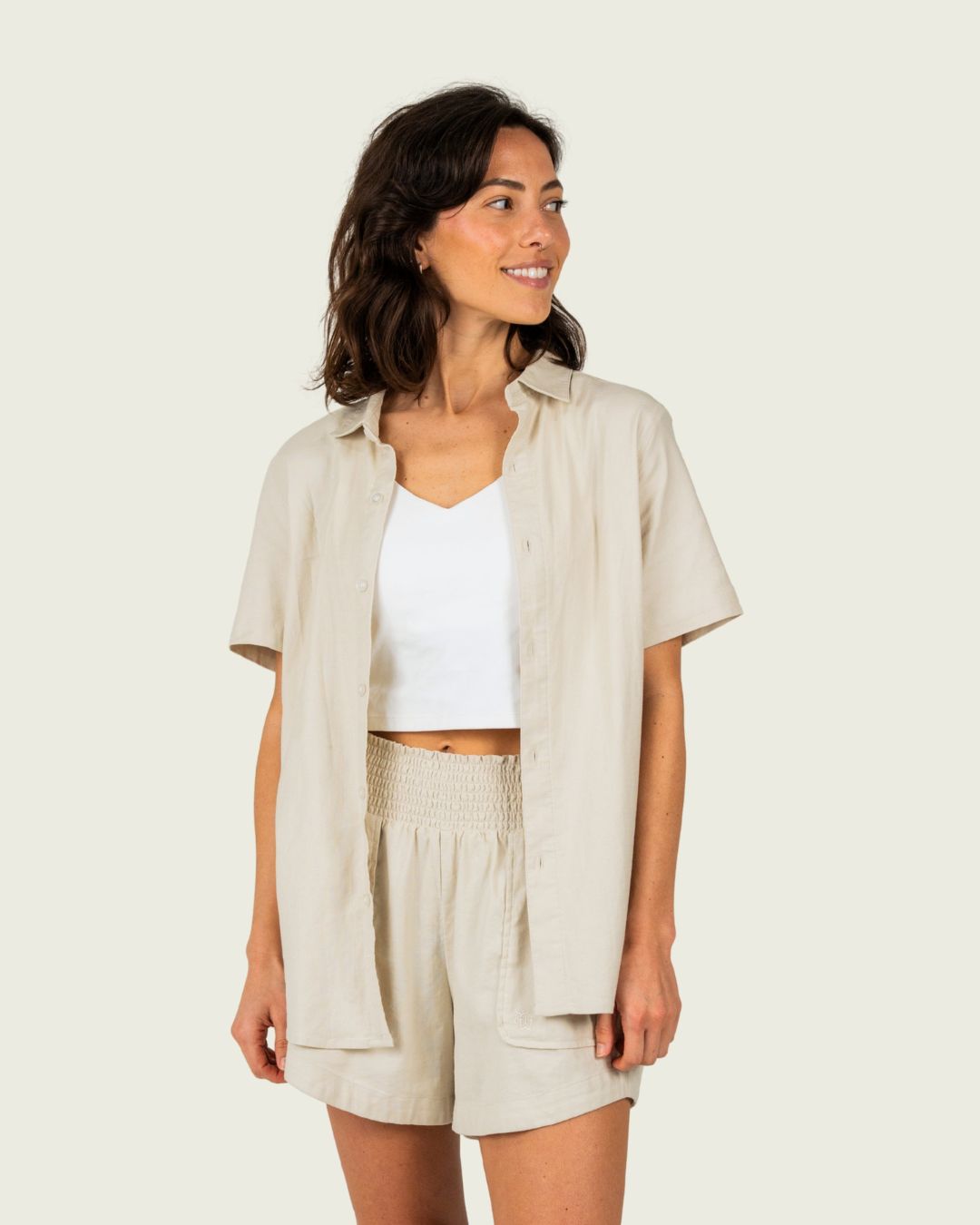 Marsh Wear Women's Lowtide Linen S/S Shirt - Stone - $65.00 at Jack's Surfboards