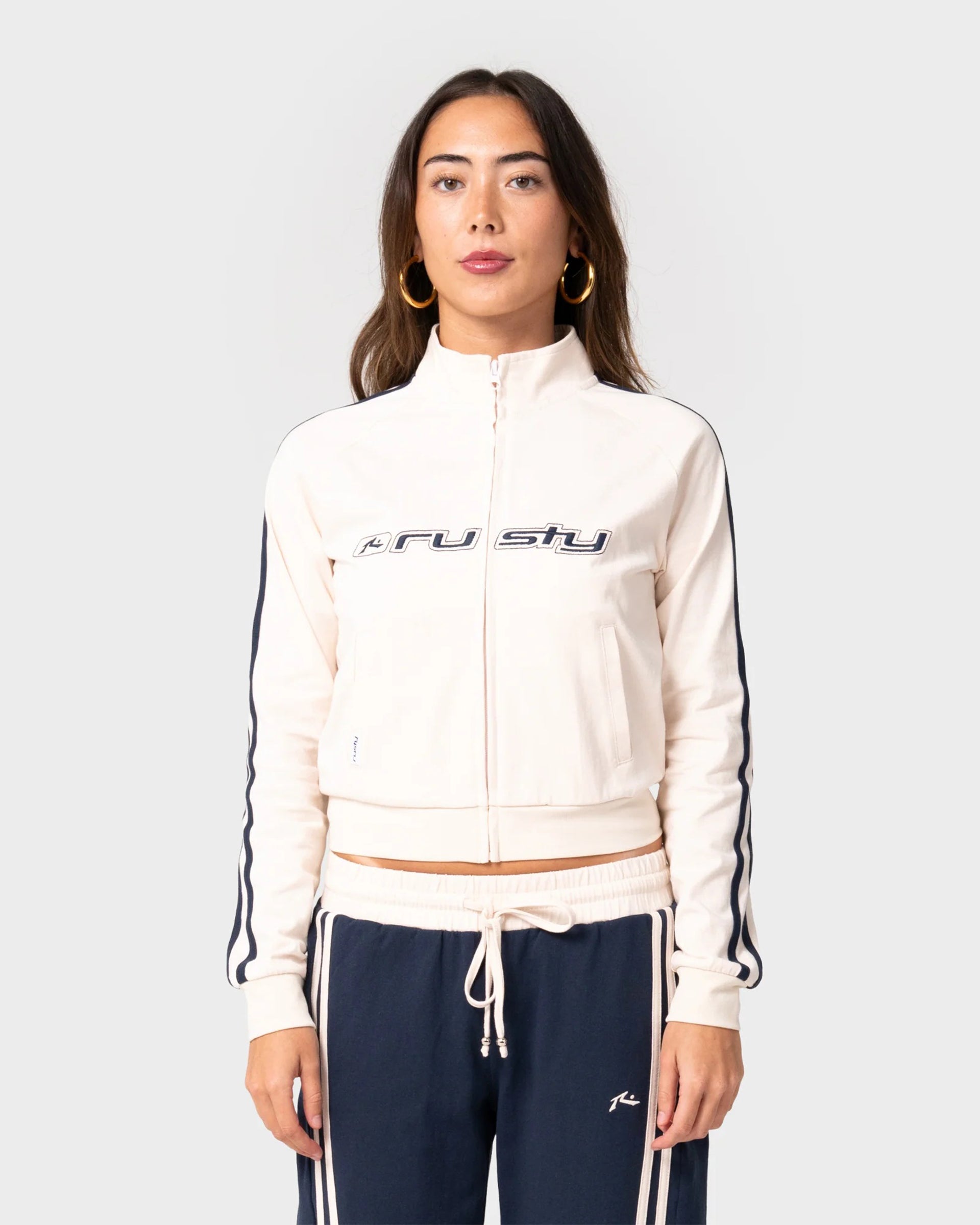 Rusty Women's Maneater Fitted Zip Through Track Jacket - Egret - $75.00 at Jack's Surfboards