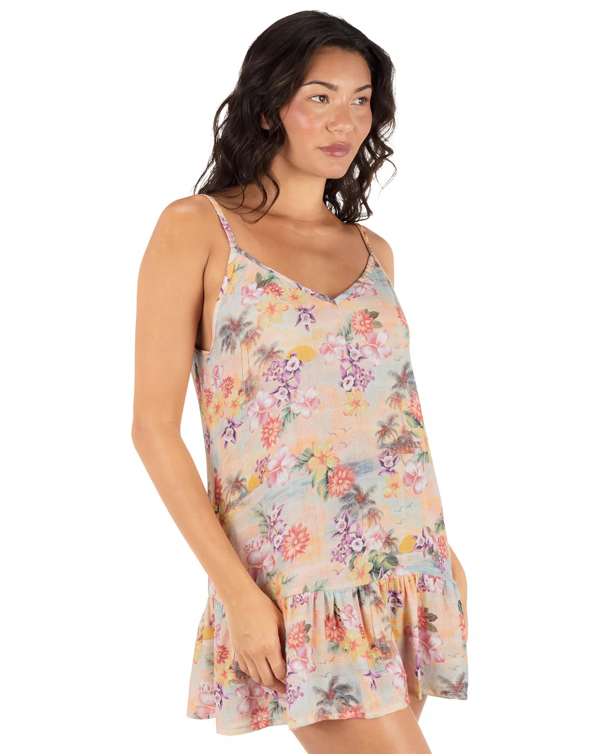 Women's Scenic Sunset V Neck Mini Swim Dress - Shell Pink Multi