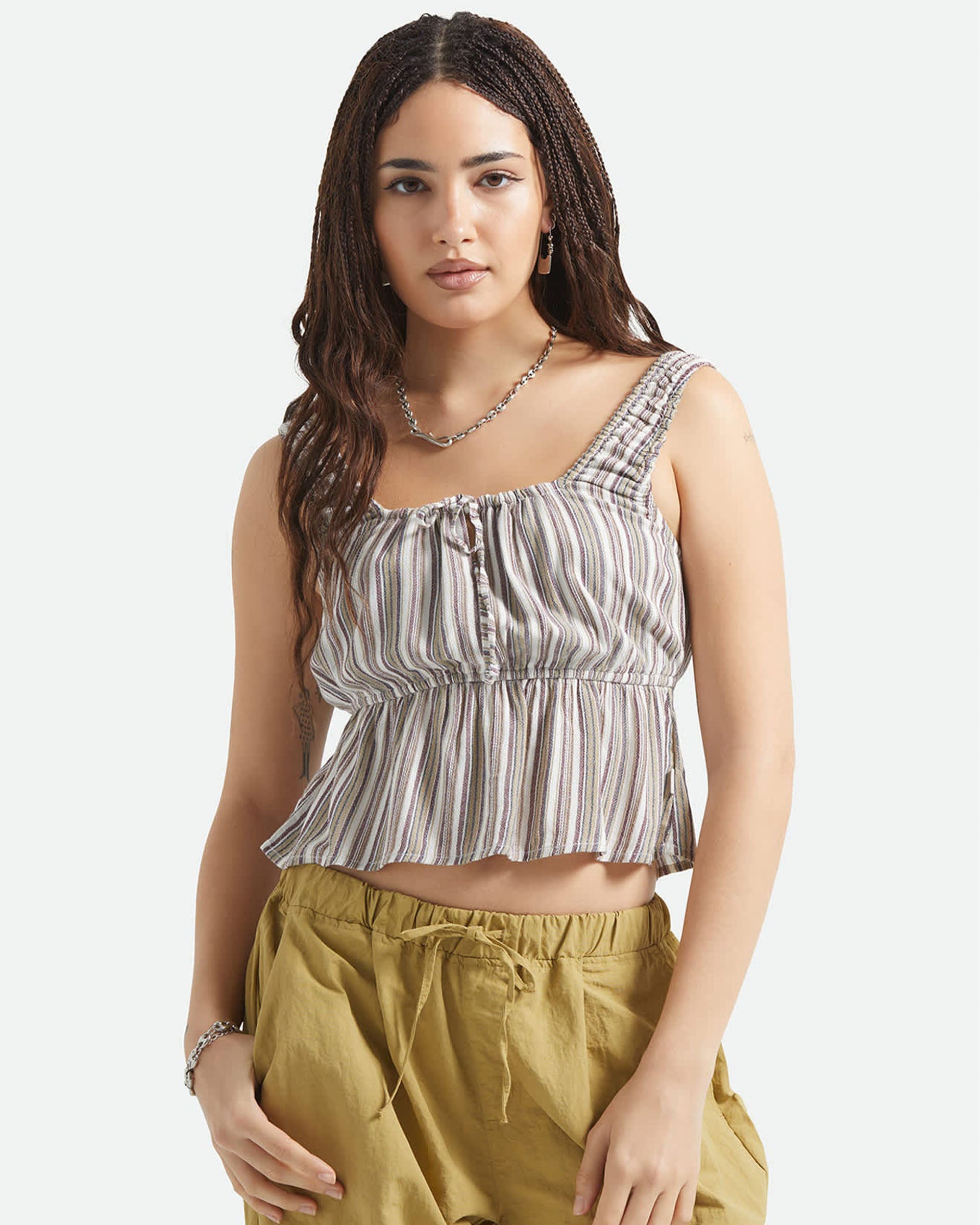 Women's The Abigail Tie Top - Worn In Red Robust Red Stripe