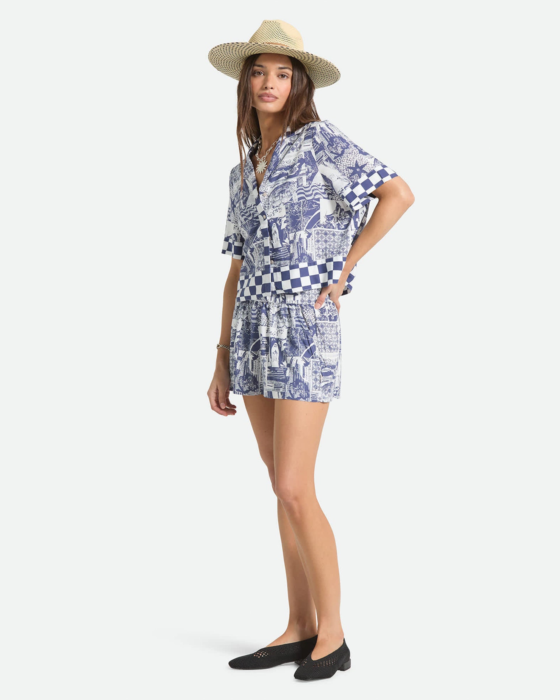 Brixton Women's The Omar Button Down Shirt - Navy/White Collage - $69.00 at Jack's Surfboards
