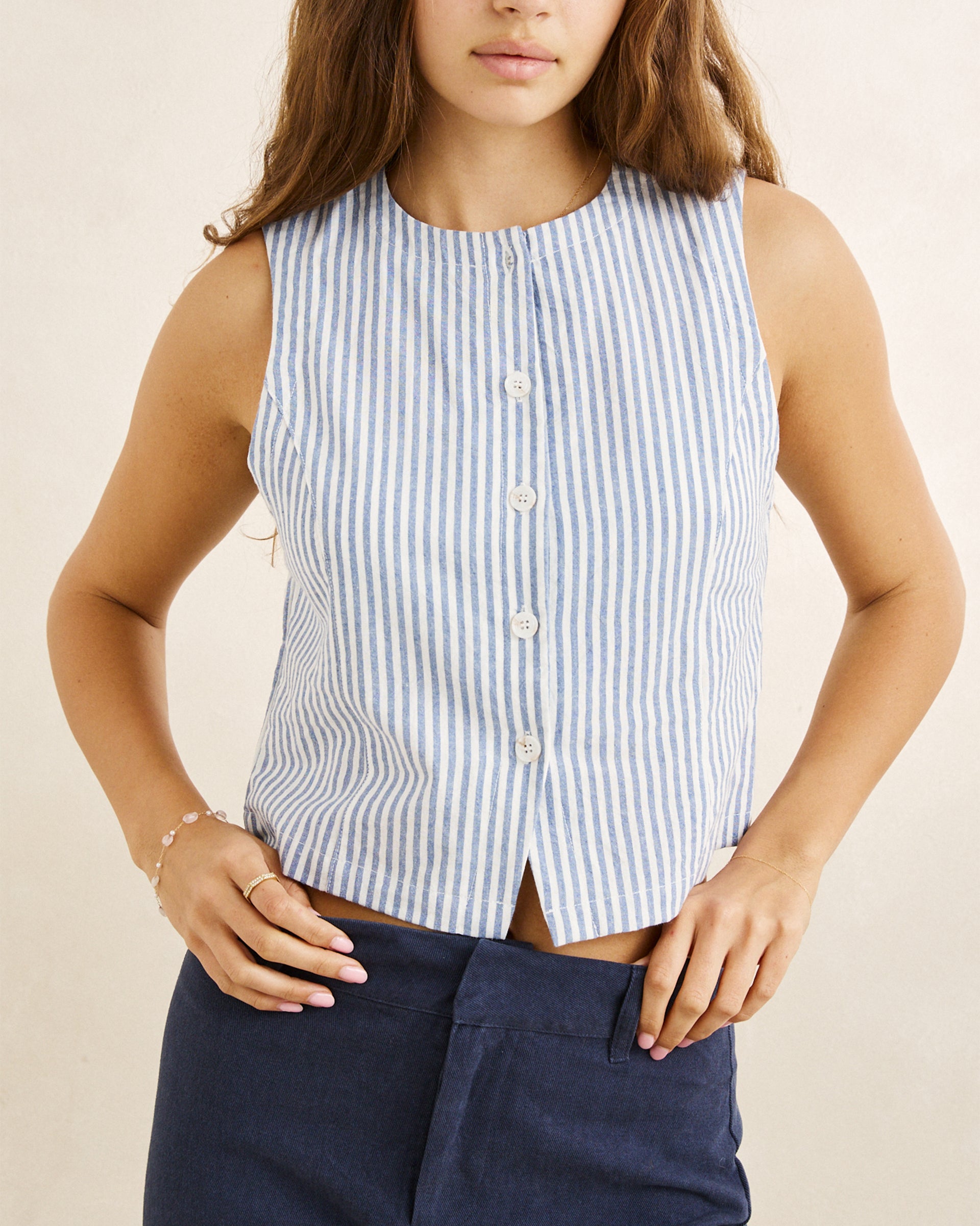 Rhythm Women's Vista Stripe Vest - Blue - $65.00 at Jack's Surfboards