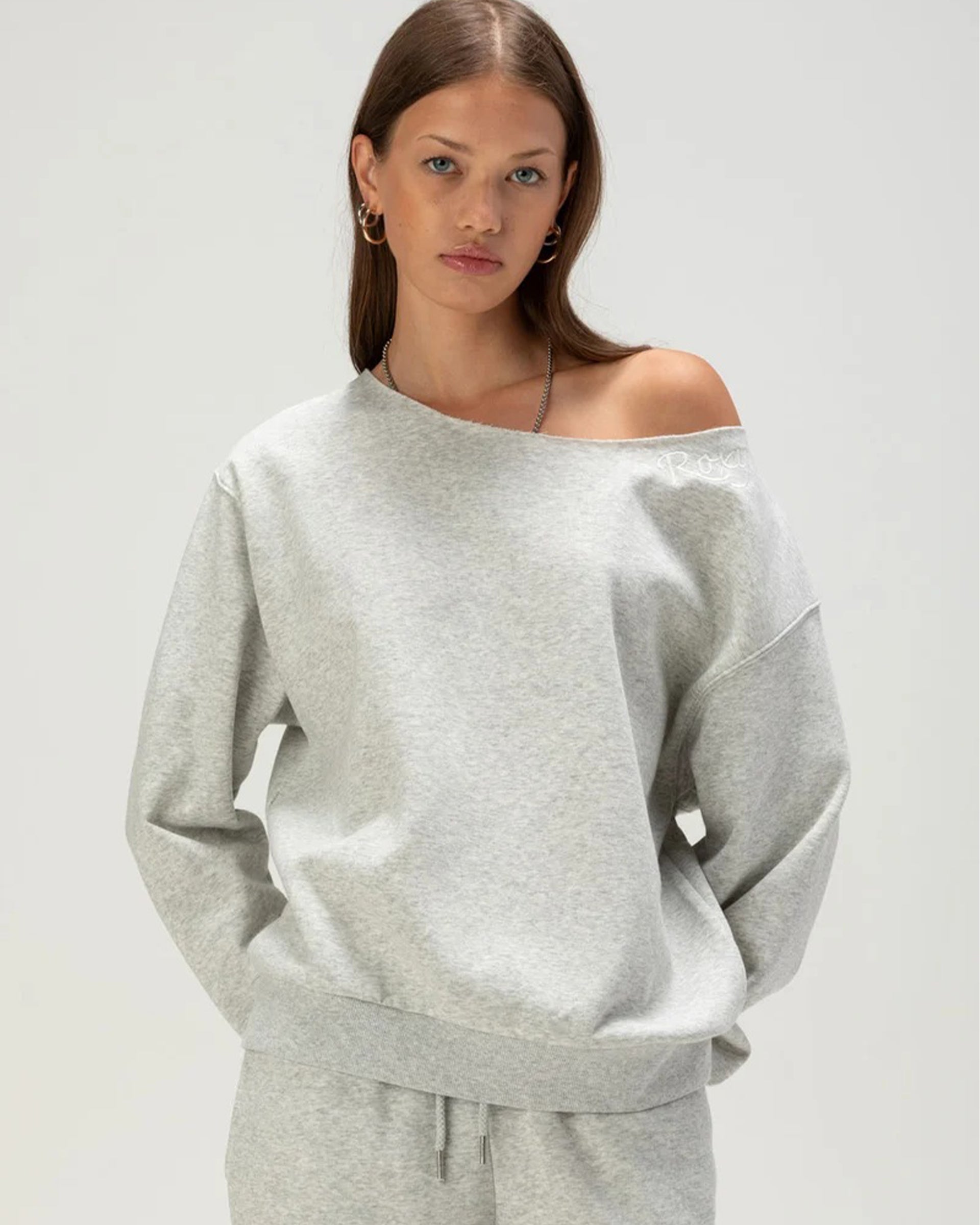 Women's Wave Break Off The Shoulder Sweatshirt - Heather Grey