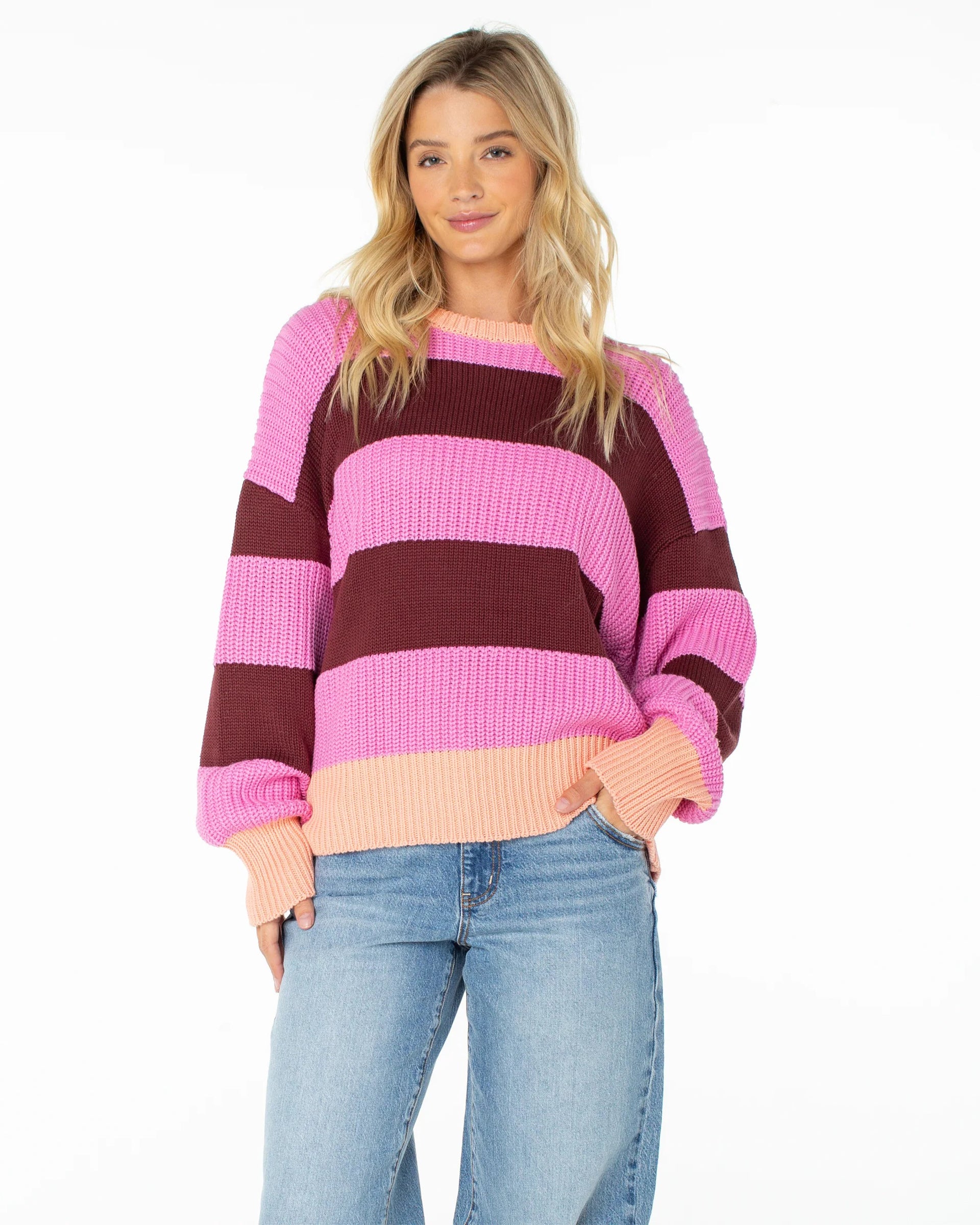 Women's West Side Sweater - Fuchsia Pink Stripe