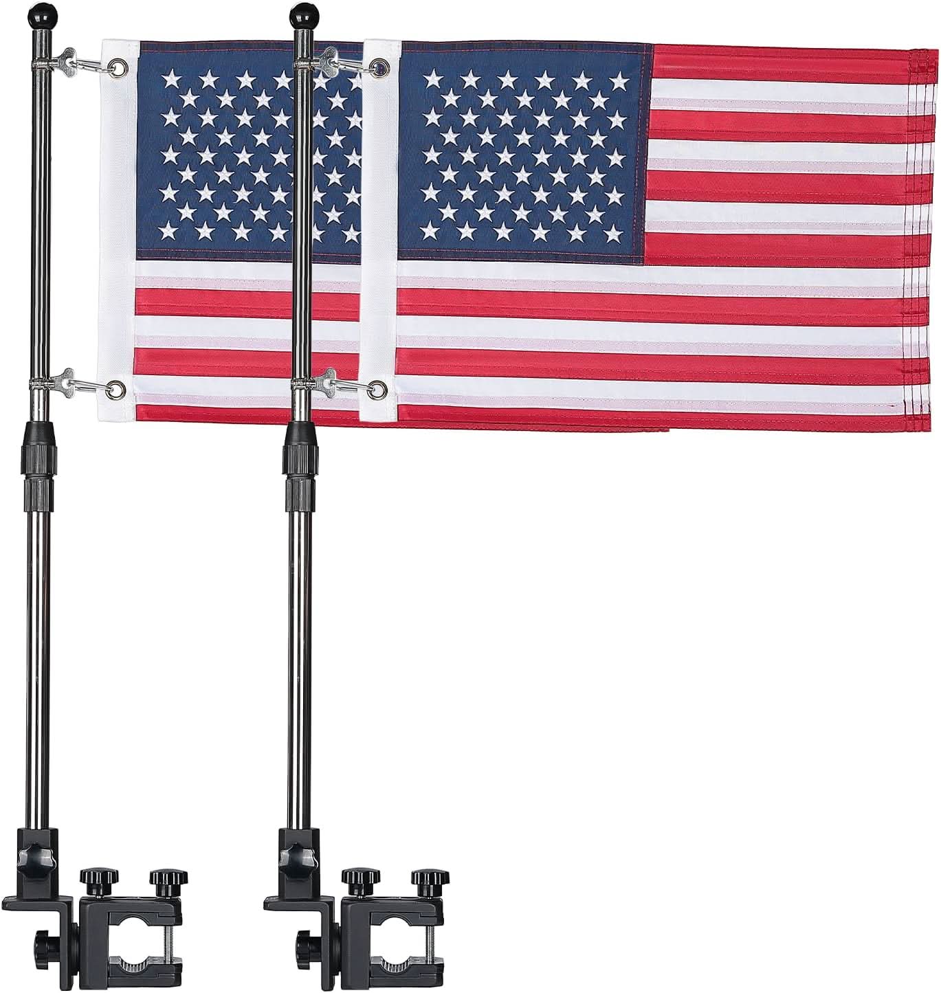 2-Pack Boat American Flag Pole Kit with 360° Adjustable Mount for Pontoon Rails and Golf Carts