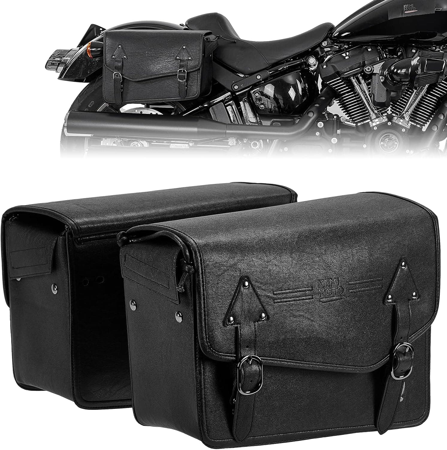 Kemimoto 24L Saddlebags PU Leather Side Bags for Sportster Softail Dyna - $99.99 at Kemimoto.com