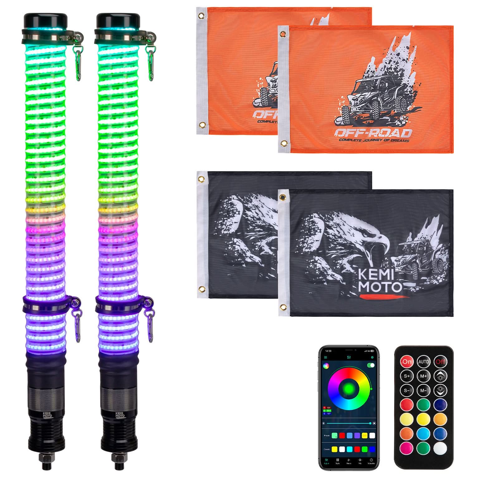 Kemimoto 2PCS 2FT COB Fat Whip Lights w/Turning Signal Function for UTV ATV Buggy Boat - $159.99 at Kemimoto.com