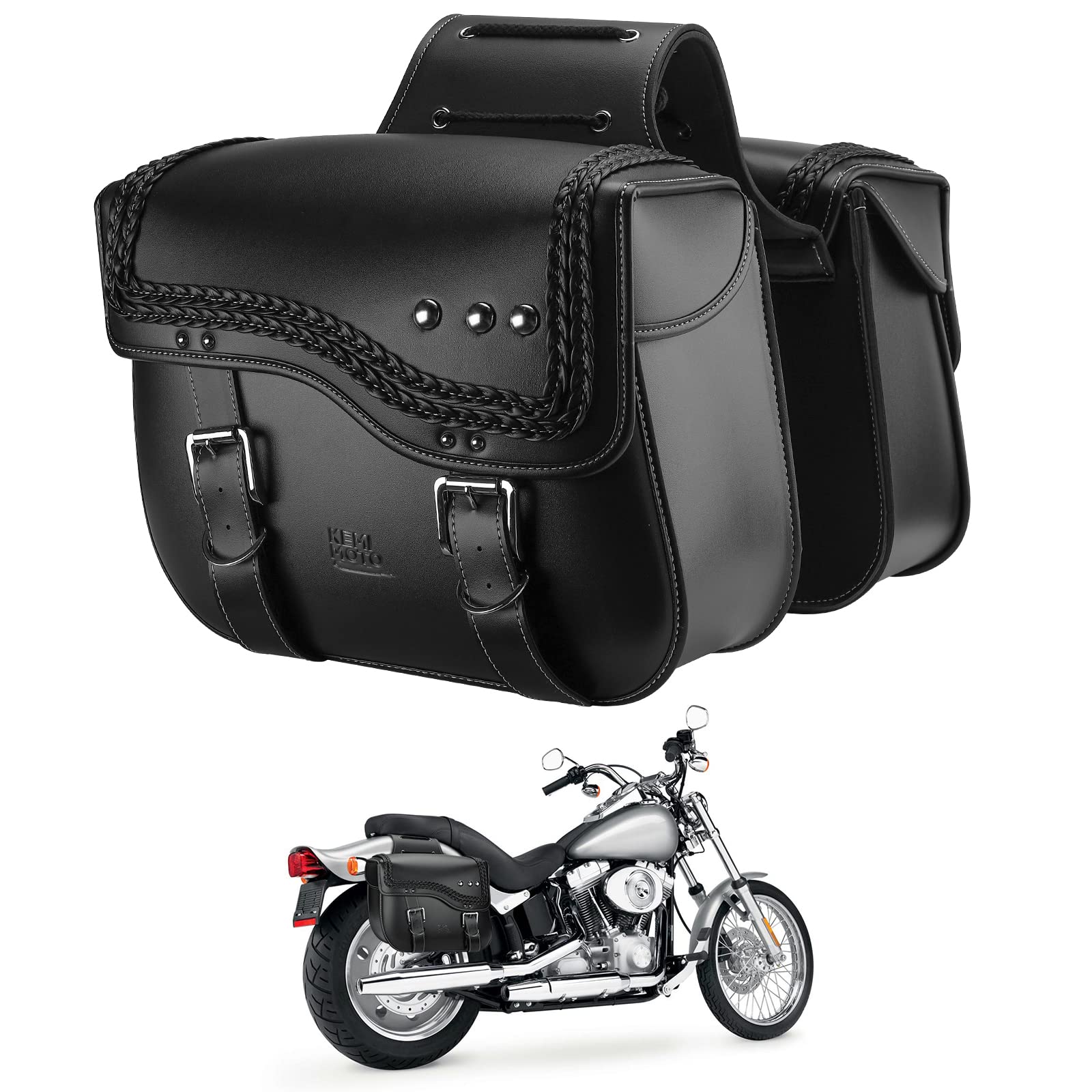 Kemimoto 30L Motorcycle Synthetic Leather Saddlebag for Sportster Softail - $130.99 at Kemimoto.com
