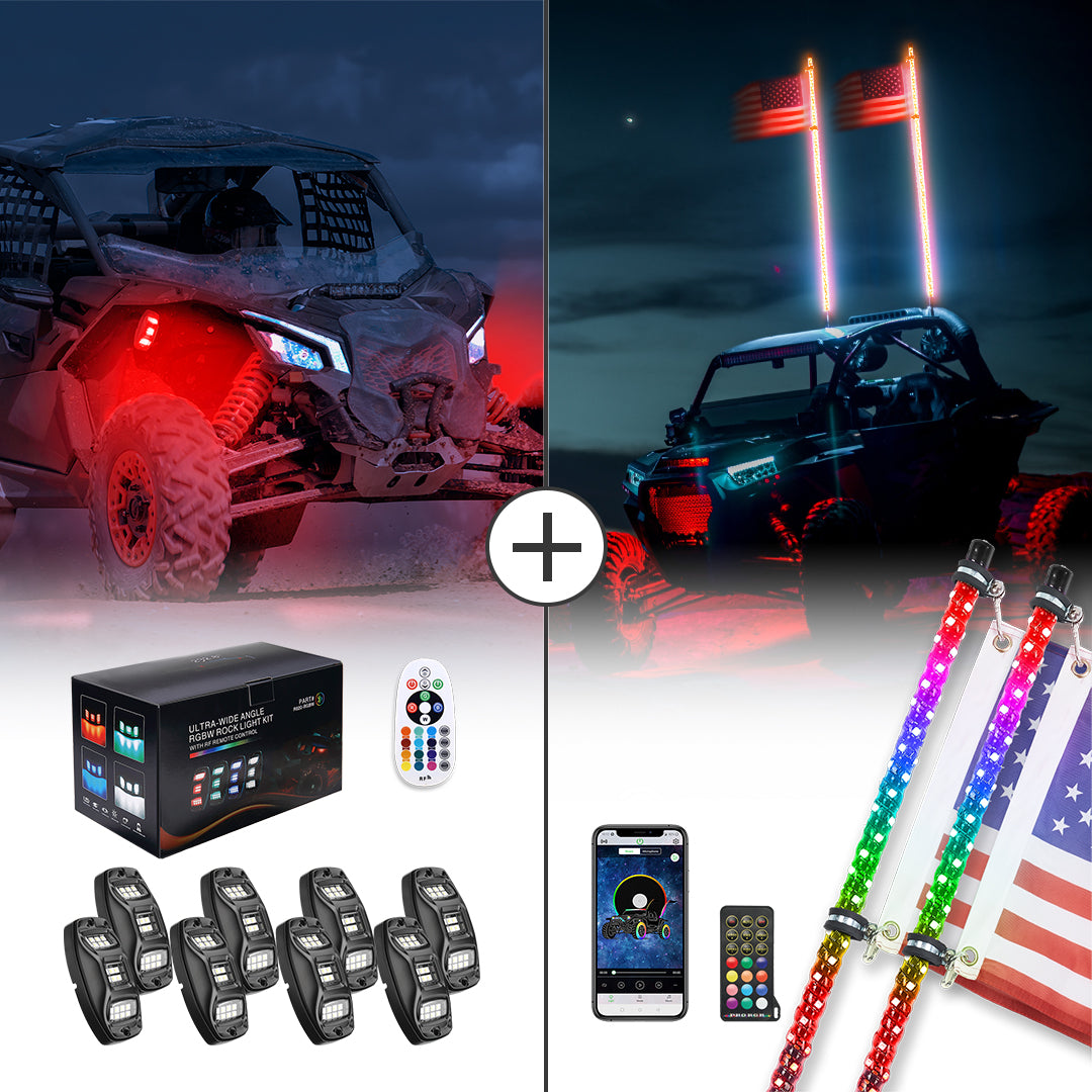 4-8 Pods RGB Rock Light Kit & Spiral Whip Lights for UTV ATV Jeep