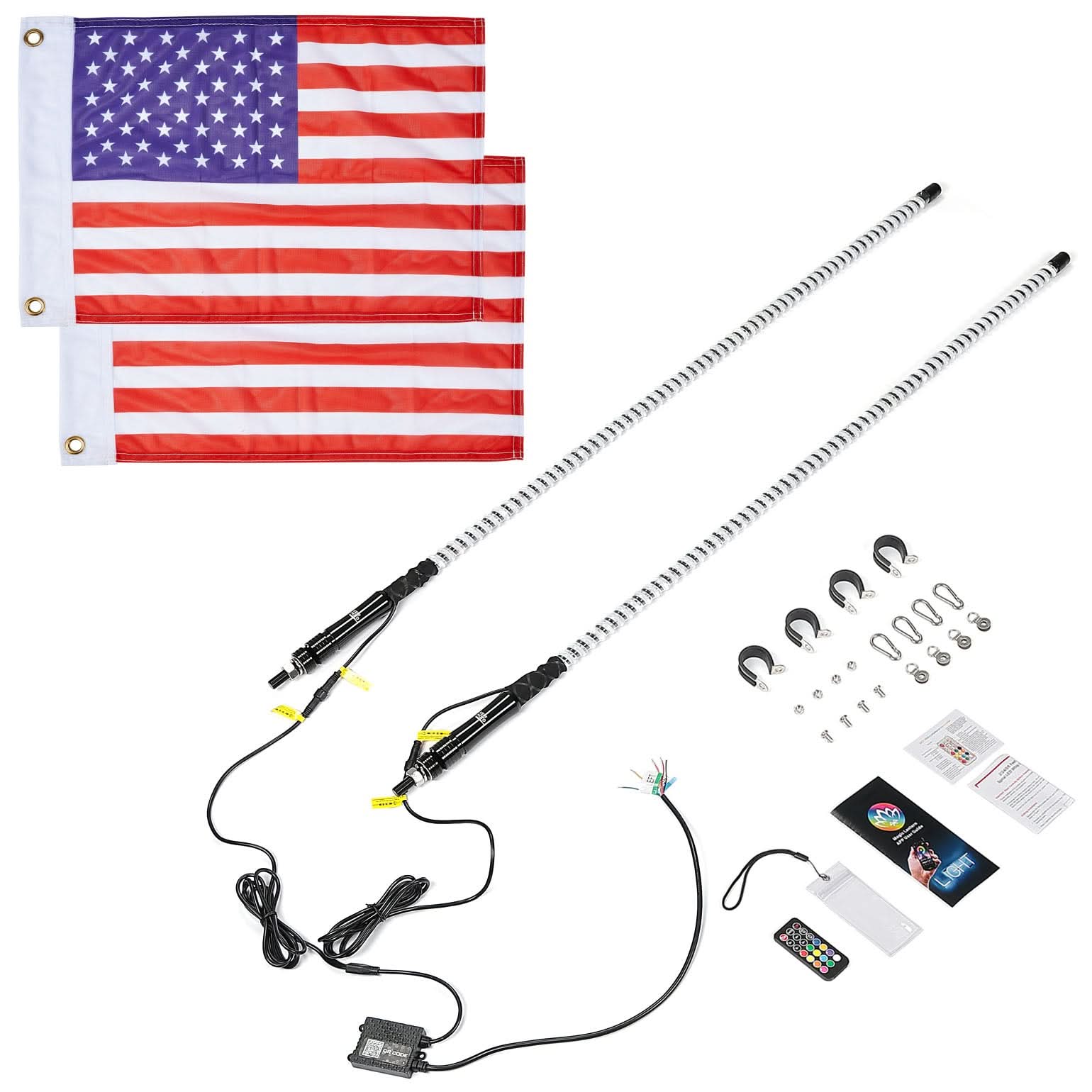 Kemimoto 2PCS 4FT COB LED Whip Lights – 2016 LEDs, Bluetooth APP Control – Fit Can-Am X3, Polaris RZR, UTV/ATV - $89.99 at Kemimoto.com