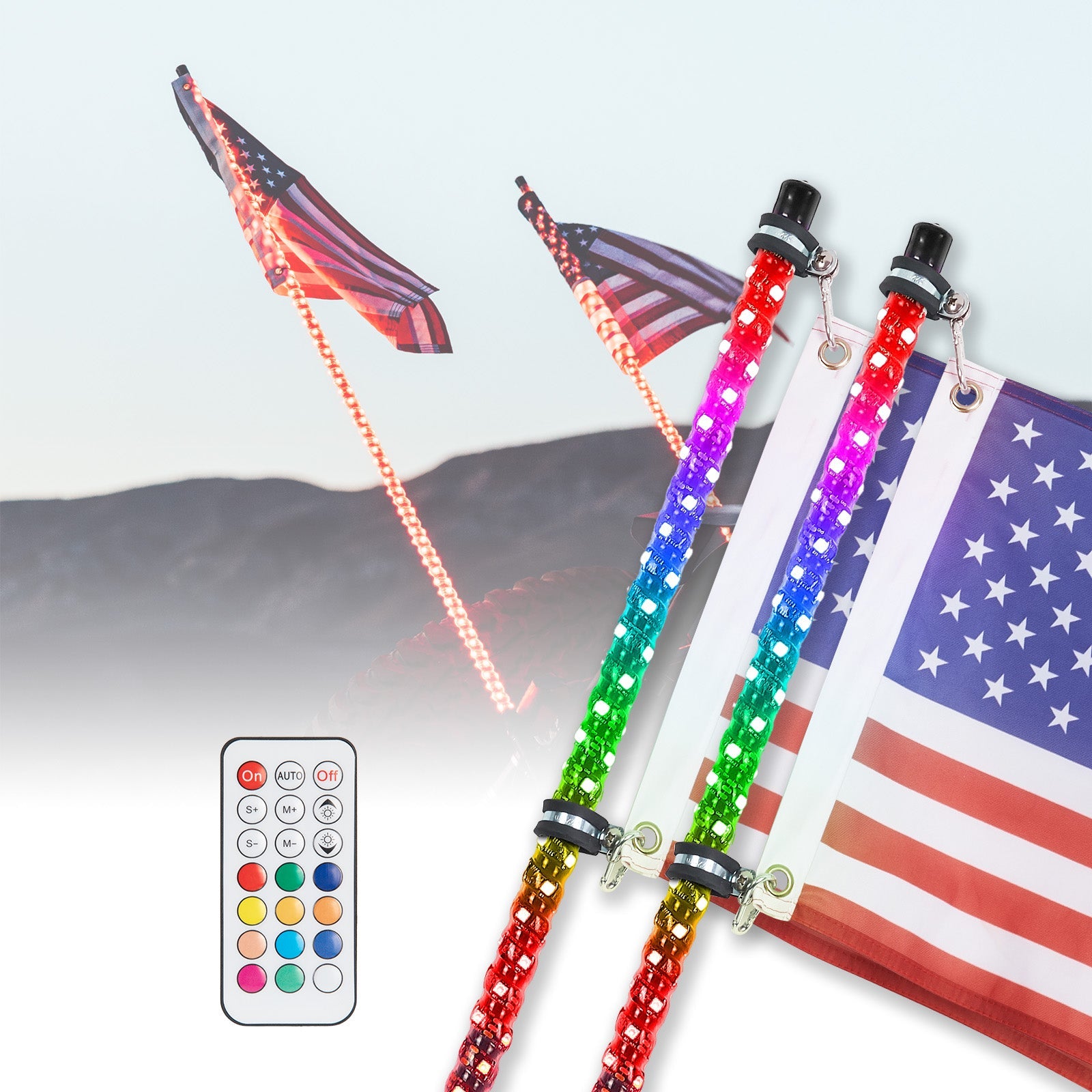2pcs 5FT UTV Spiral Whip Light with RF Remote Control