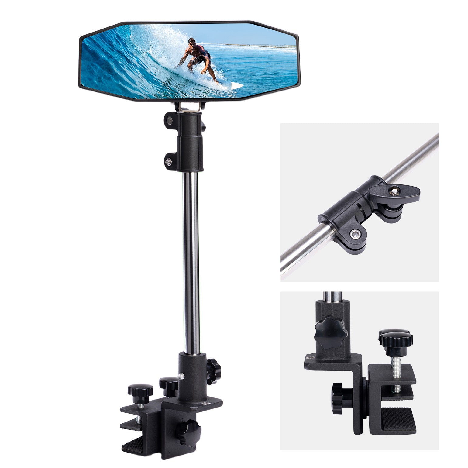 Kemimoto "10.5" x 4" Adjustable Marine Rearview Mirror with Telescoping Pole for Pontoon & Ski Boats - $69.99 at Kemimoto.com