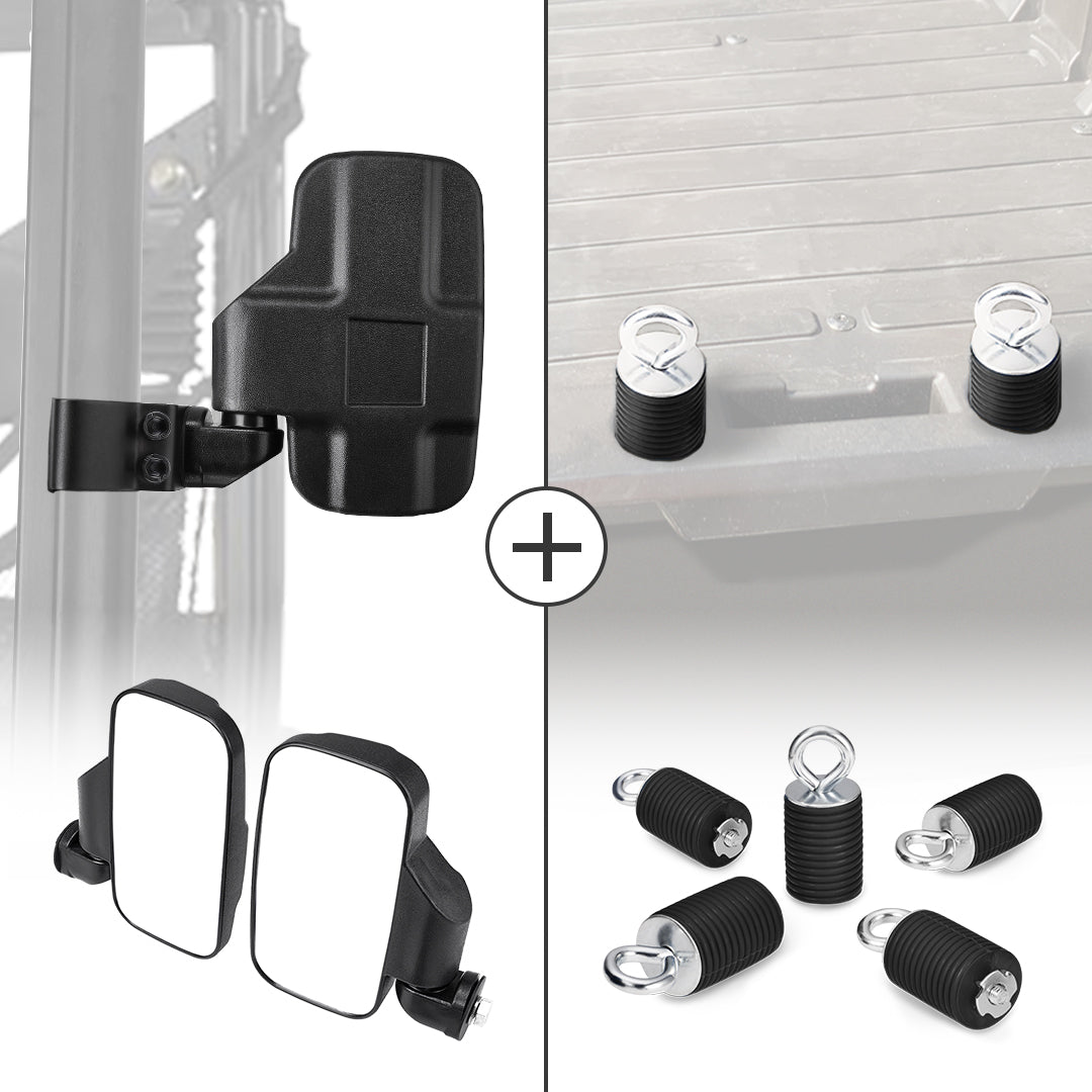 Adjustable Break Away Side Mirrors & 2" Tie Down Anchors Fit Polaris Ranger