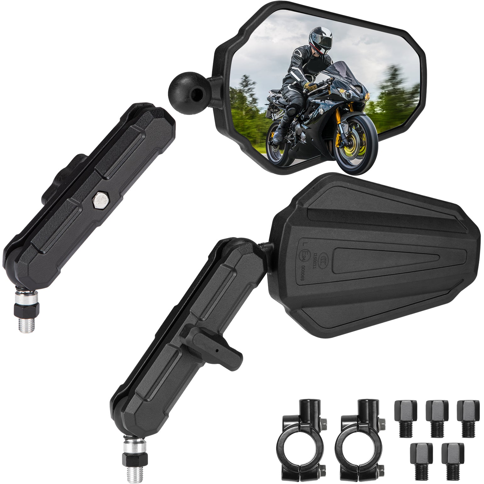 Kemimoto Adventure Motorcycle Mirrors M8 M10 Bolt Handlebar Mount - $59.99 at Kemimoto.com
