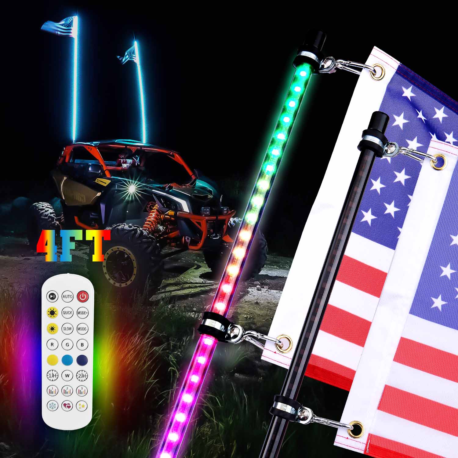KEMIMOTO 2pcs 4FT Black Limited LED Whip Light with RF Remote Control - $119.99 at Kemimoto.com
