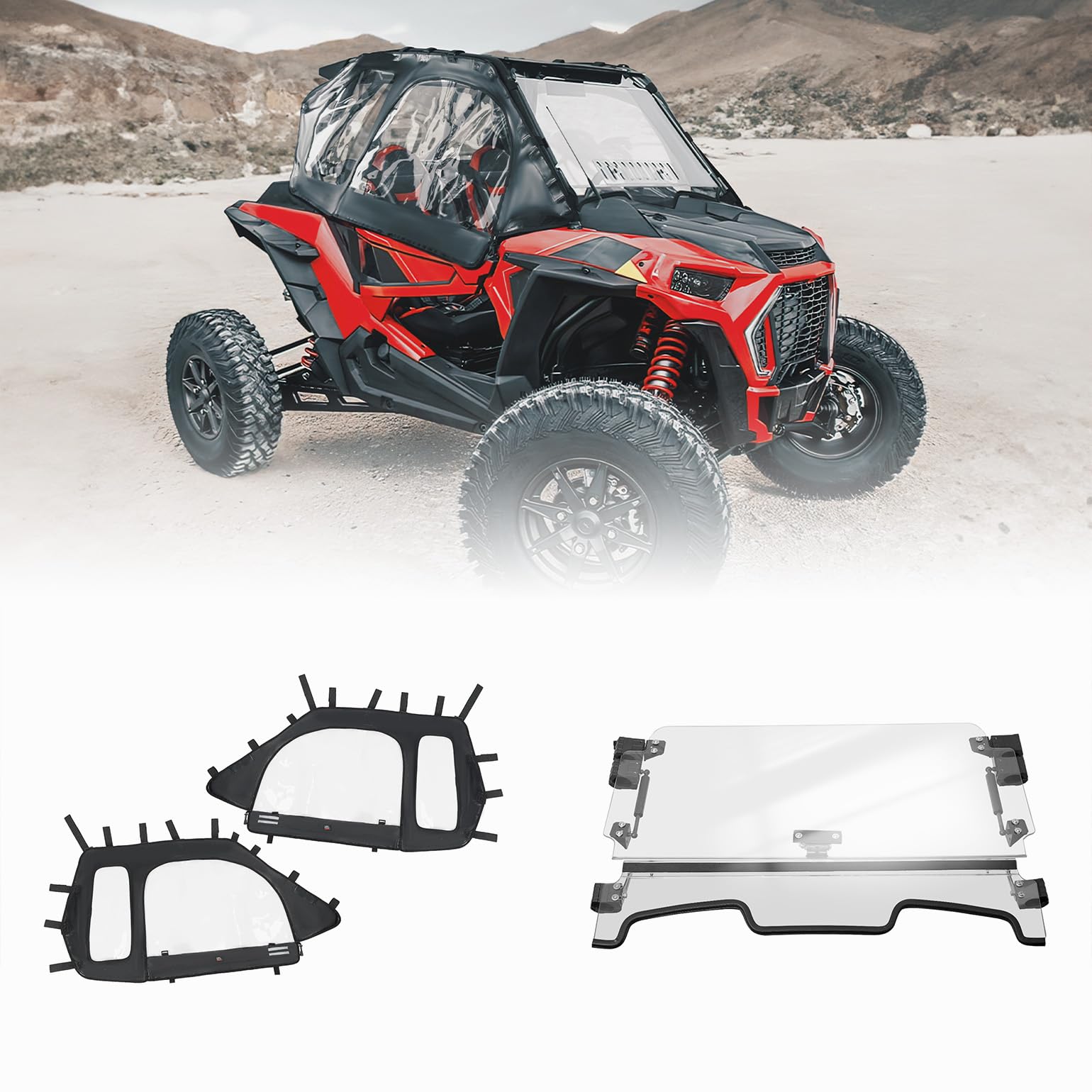 Cab Enclosures 2 Soft Upper Doors 3-IN-1 Flip Windshield for Polaris RZR XP 1000