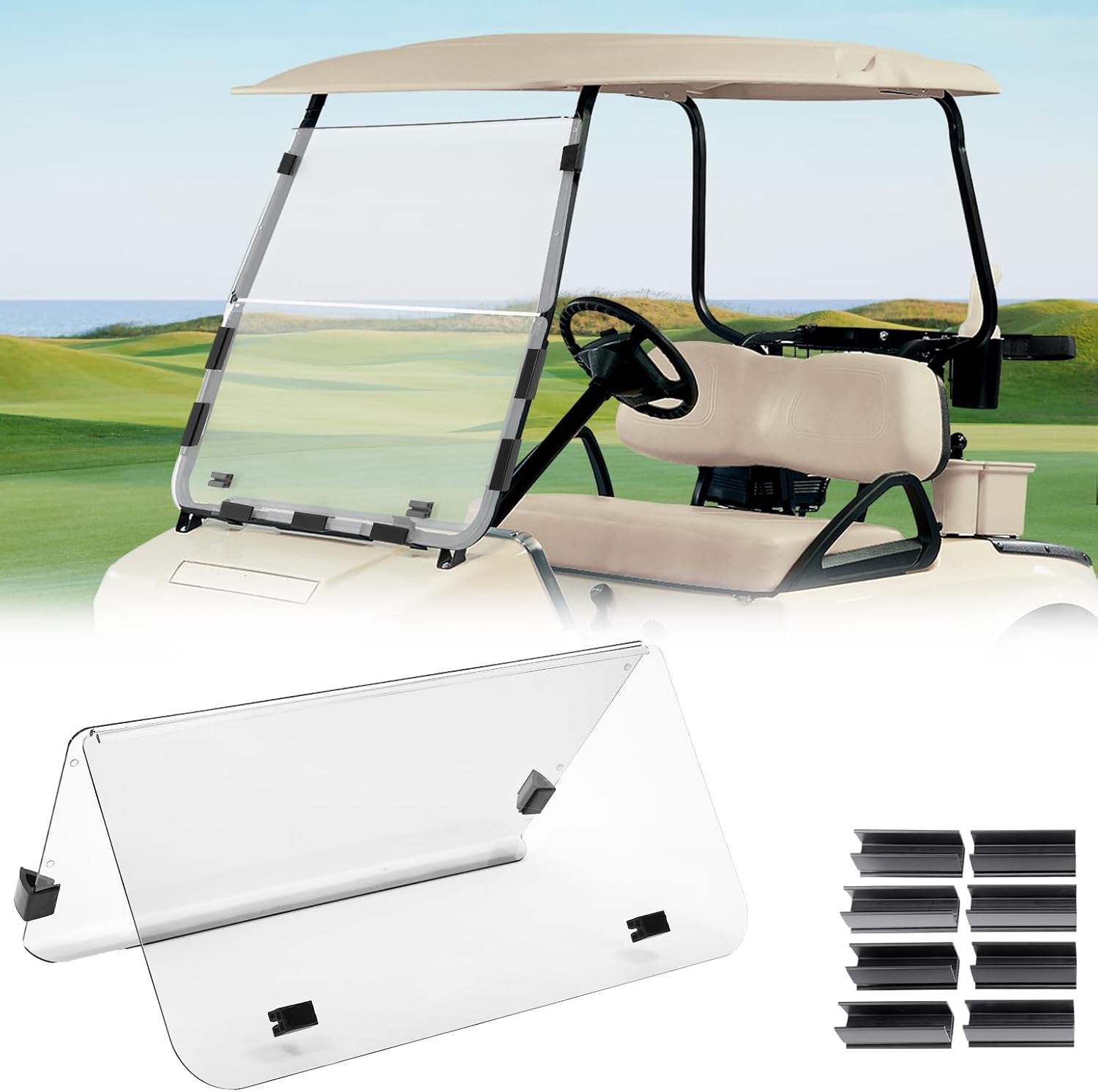 Clear Foldable Golf Cart Windshield for Club Car DS 2000+