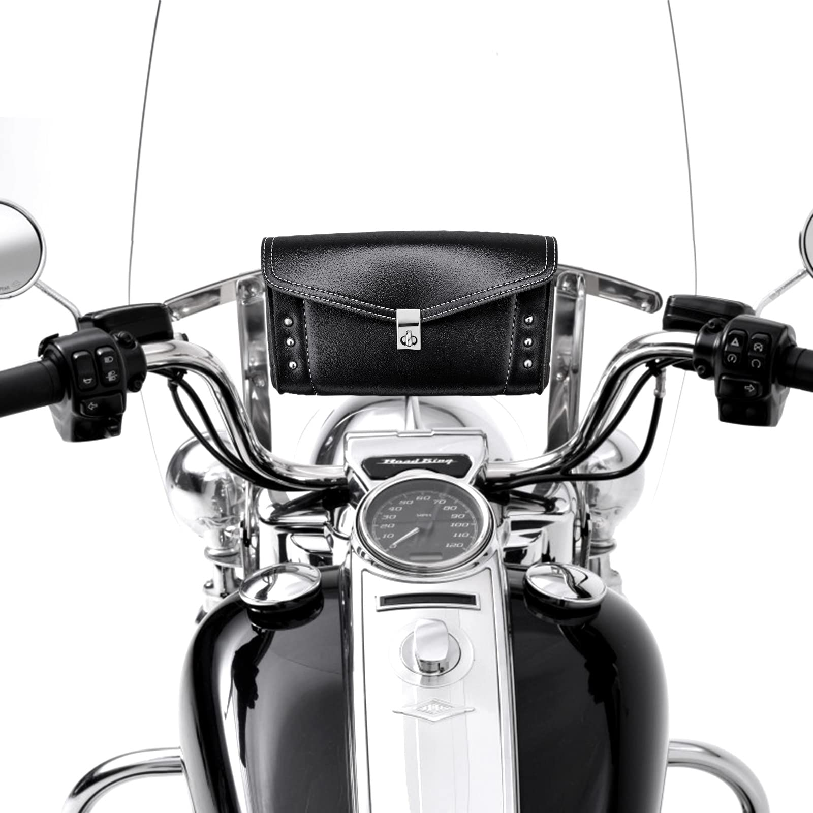 Kemimoto Motorcycle Windshield Bag Windscreen Studded Pouch for Road King - $49.99 at Kemimoto.com
