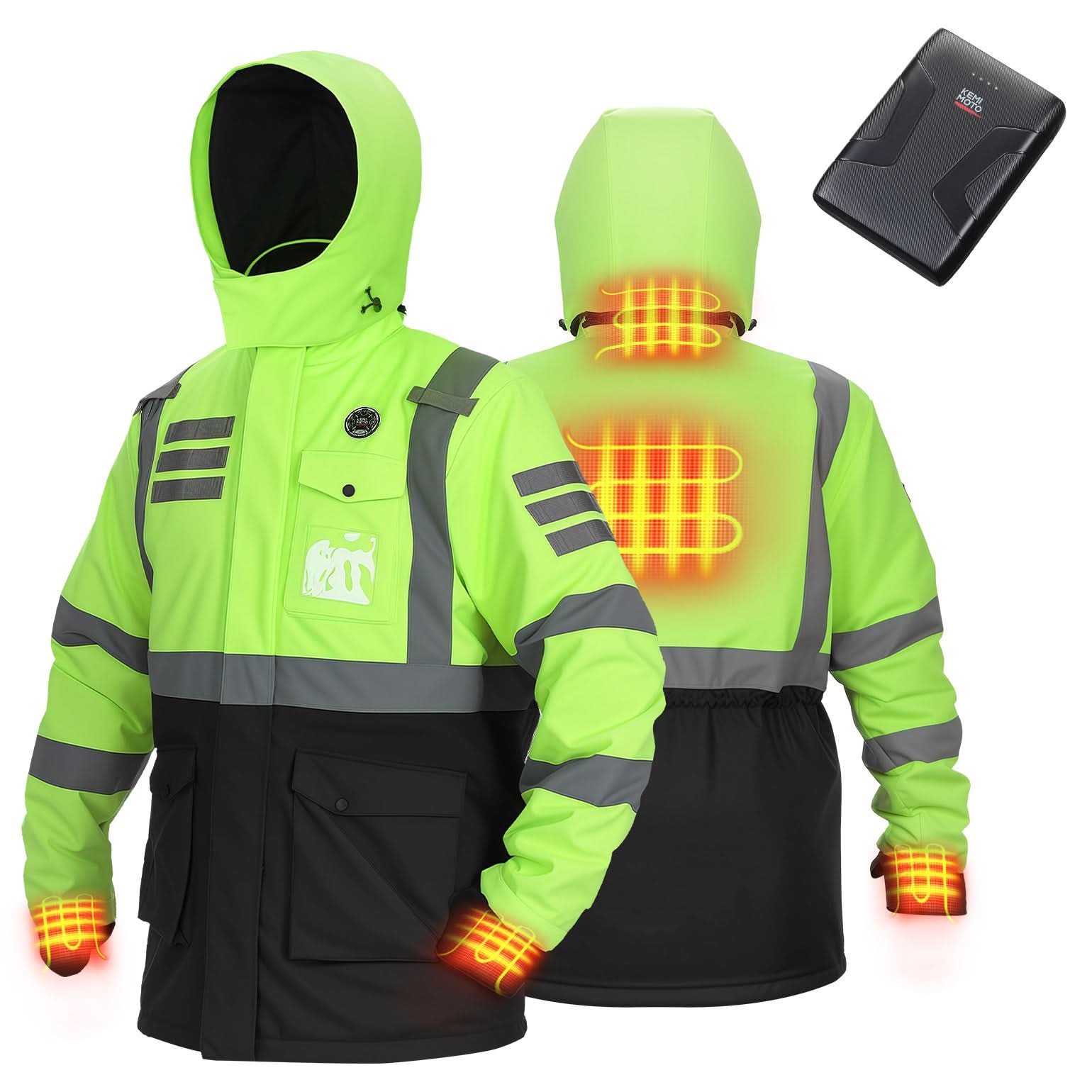 Kemimoto Men’s Heated Safety Jacket with Battery Waterproof Hi-Vis Winter Workwear - $99.99 at Kemimoto.com