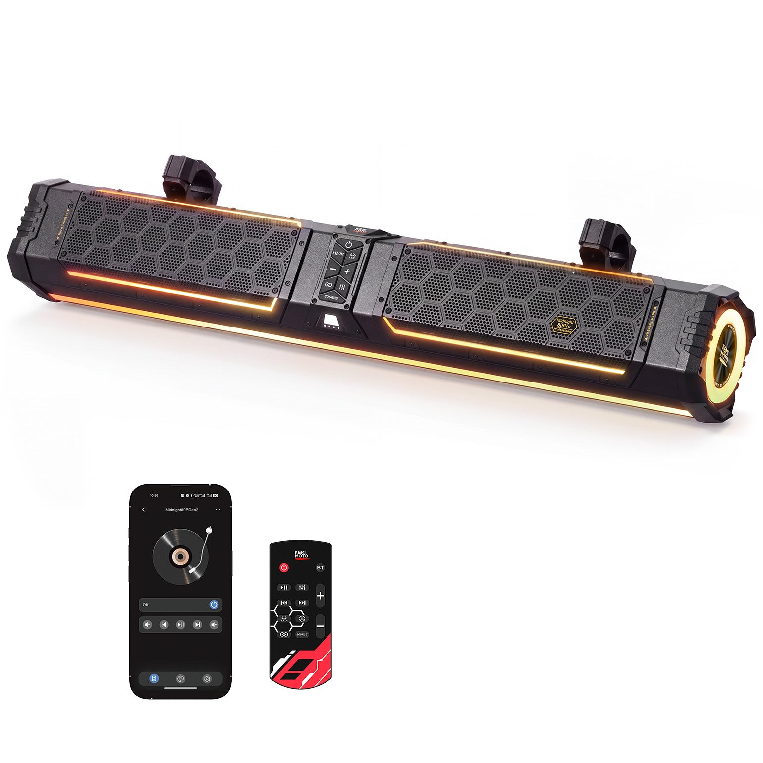 KEMIMOTO Midnight 80 Pro Gen2 10-Speaker UTV SoundBar Custom EQ