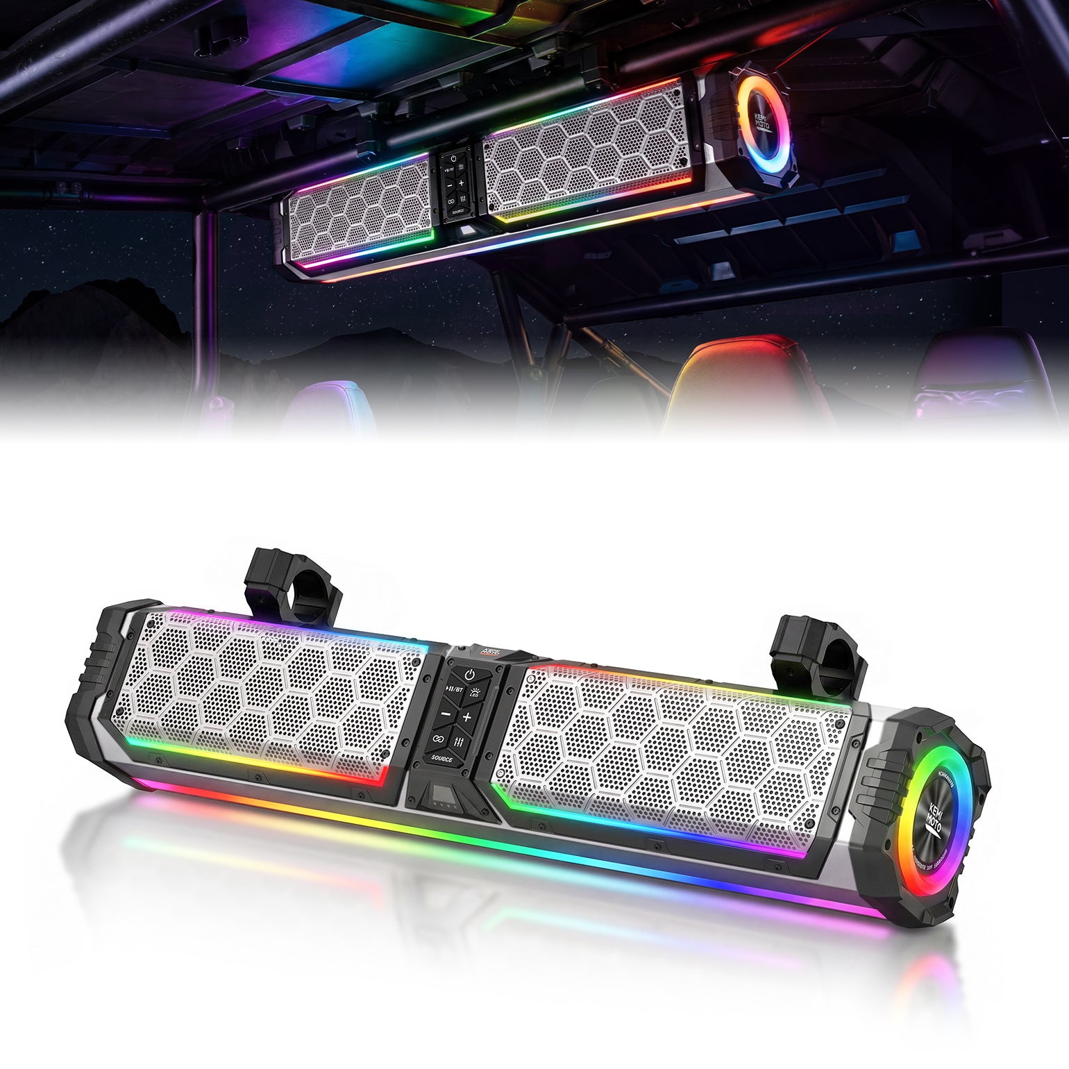 Kemimoto KEMIMOTO Midnight S70 Gen2 UTV Soundbar For Can am Polaris 680W Max Power, IP66 Waterproof & Quad Passive Radiators - $249.99 at Kemimoto.com