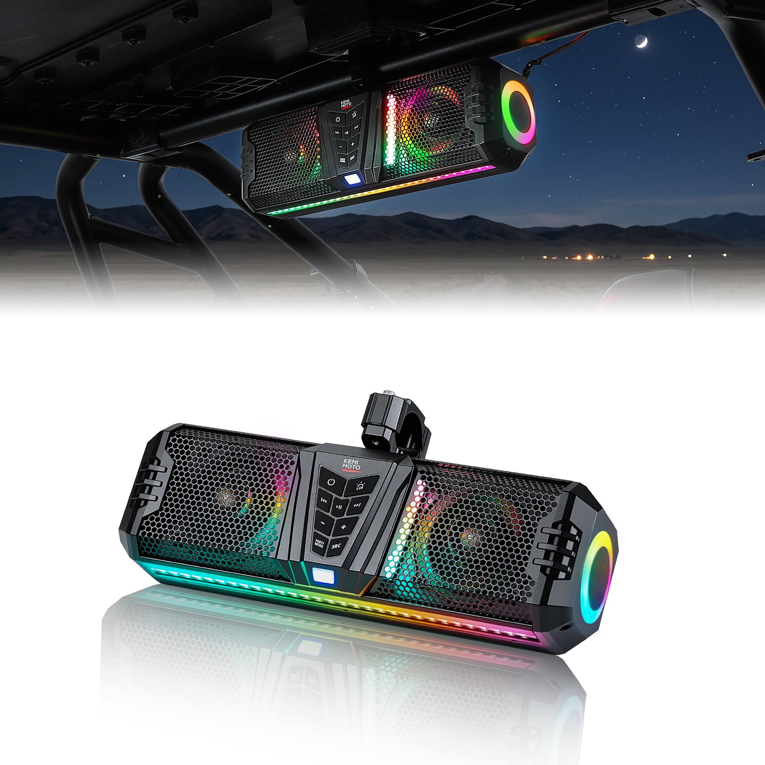 Kemimoto Midnight 40 Gen1.5 Metal 16" Bluetooth Sound Bar –2026 Compact RGB UTV Speaker for Golf Cart, ATV, Polaris RZR - $99.99 at Kemimoto.com