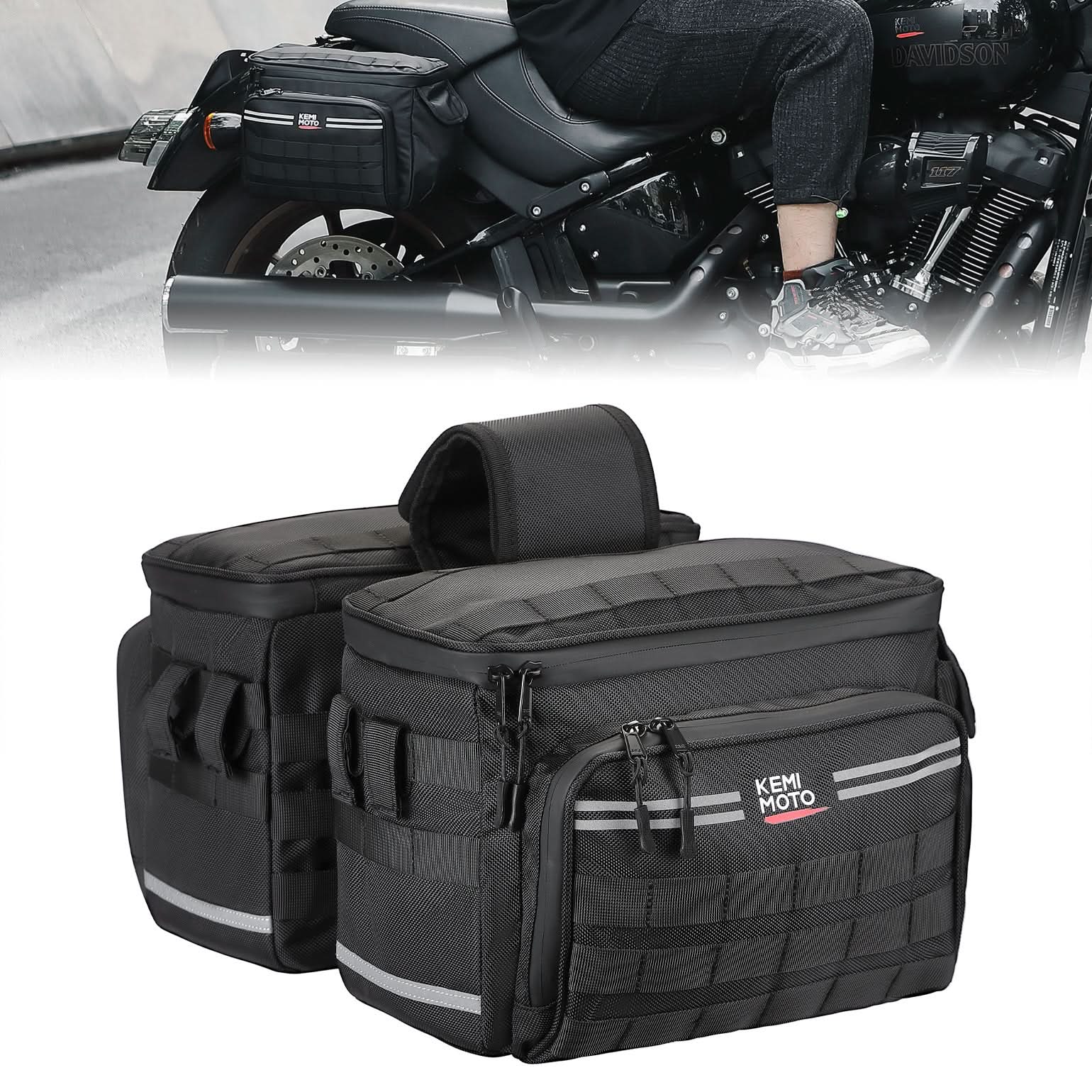 Kemimoto Motorcycle SaddleBags 15L with Brackets for Softail Dyna Sportster Cruiser - $129.99 at Kemimoto.com