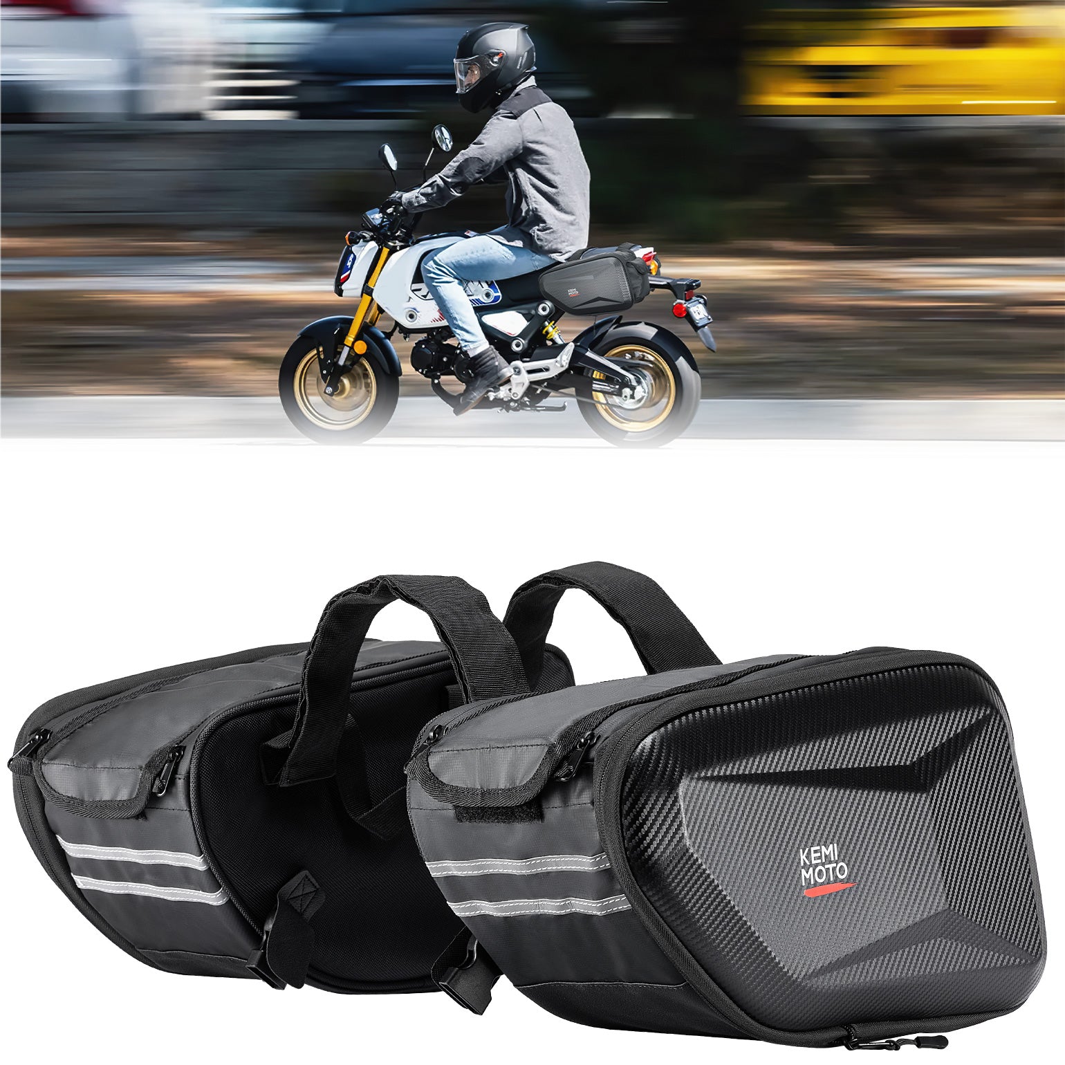 Kemimoto Motorcycle Hard Extendable Saddlebags for Grom Navi 2022-2025 - $79.99 at Kemimoto.com