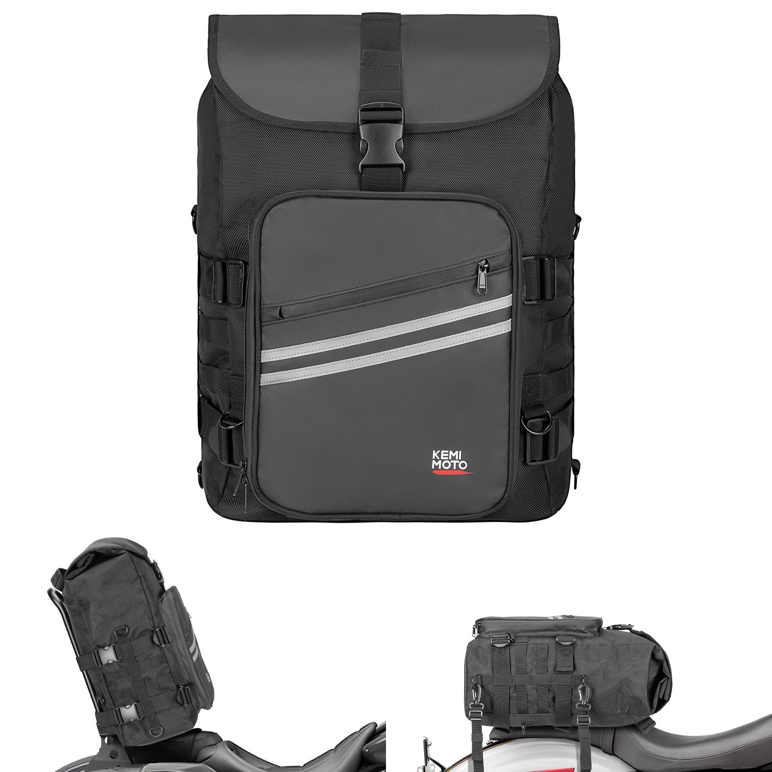 Kemimoto Motorcycle Sissy Bar Bag 30L Motorcycle Tail Travel Luggage Bag - $79.99 at Kemimoto.com