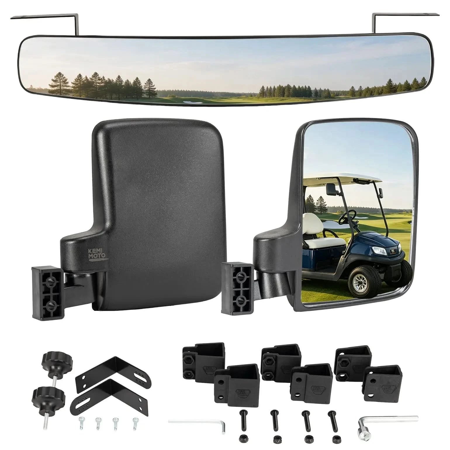 Kemimoto No Drilling Side Mirrors & Rear View Mirror Kit For Golf Cart - $39.99 at Kemimoto.com